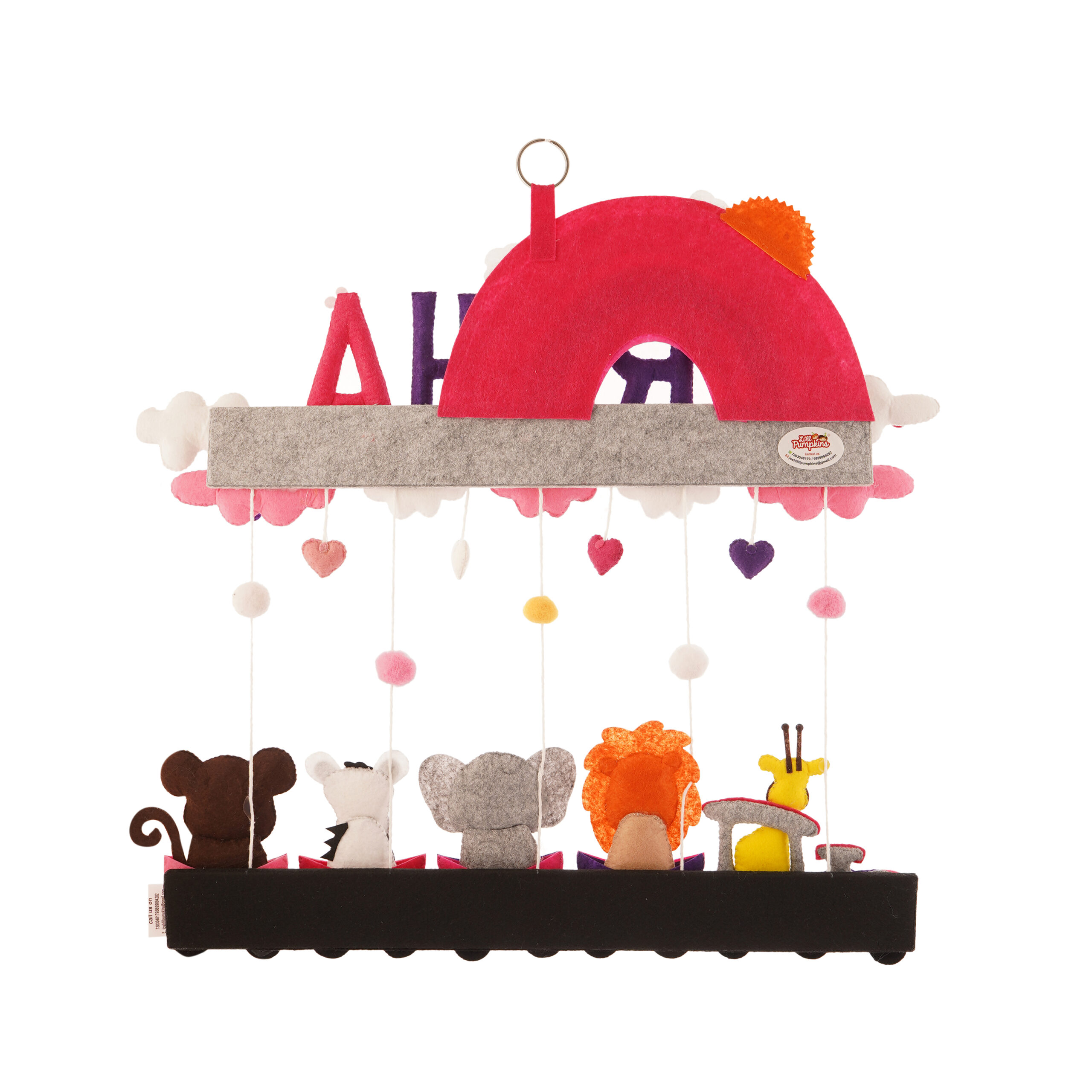 Li'll Pumpkins Pink Rainbow Animal Train Personalized Name hanging, Color - Pink