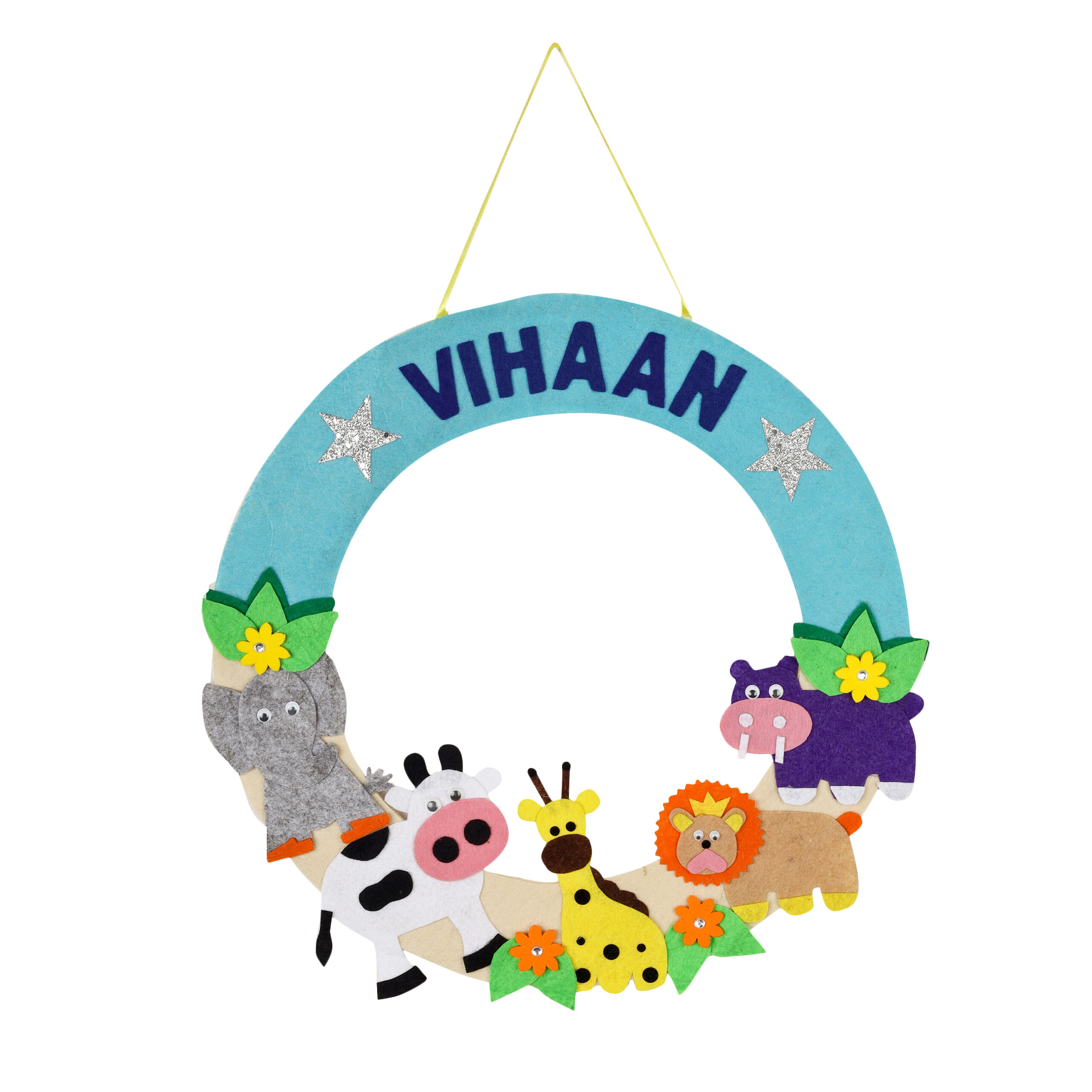 Li'll Pumpkins Animal /Jungle Theme Personalised Felt Name Hanging Color - Aqua