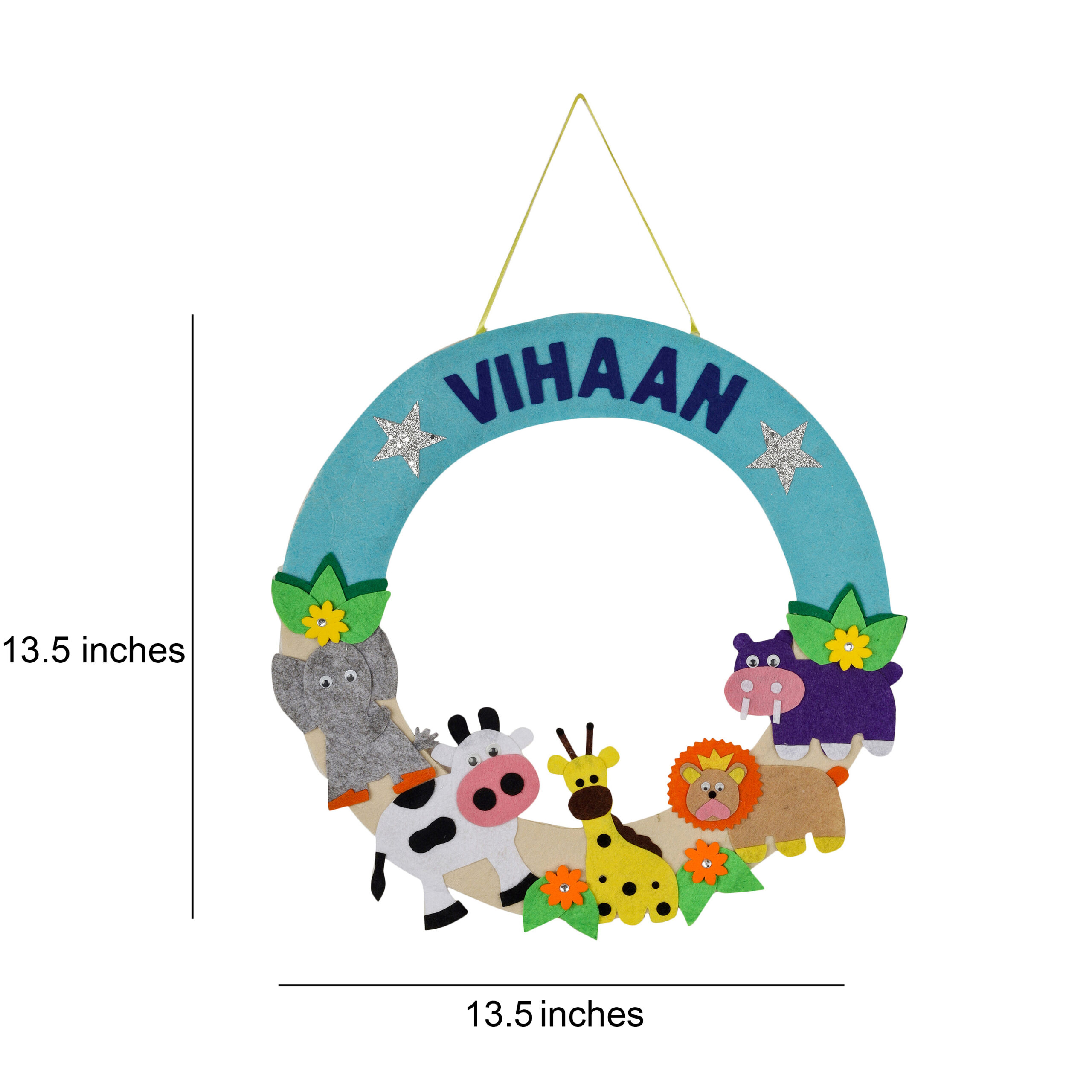 Li'll Pumpkins Animal /Jungle Theme Personalised Felt Name Hanging Color - Aqua