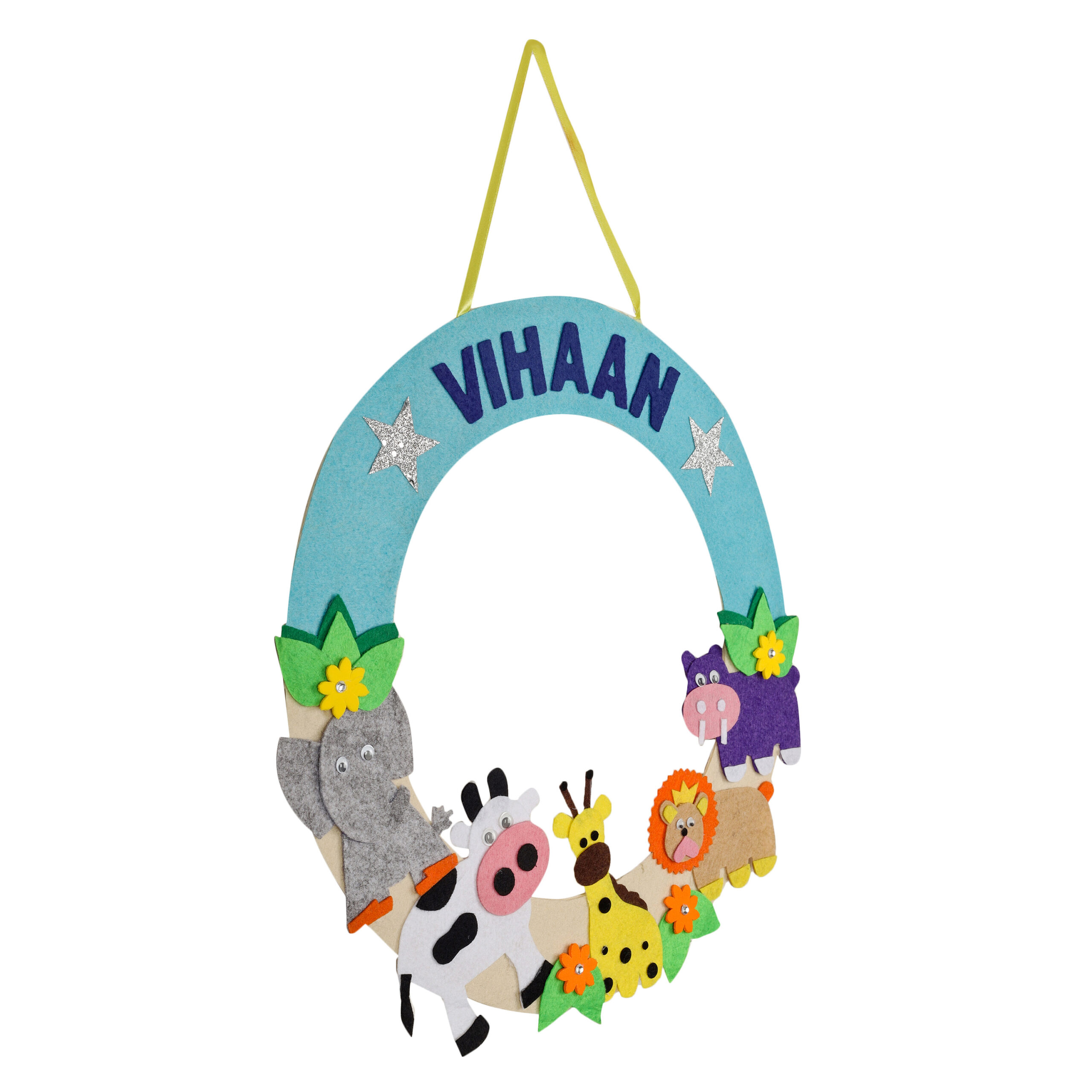 Li'll Pumpkins Animal /Jungle Theme Personalised Felt Name Hanging Color - Aqua
