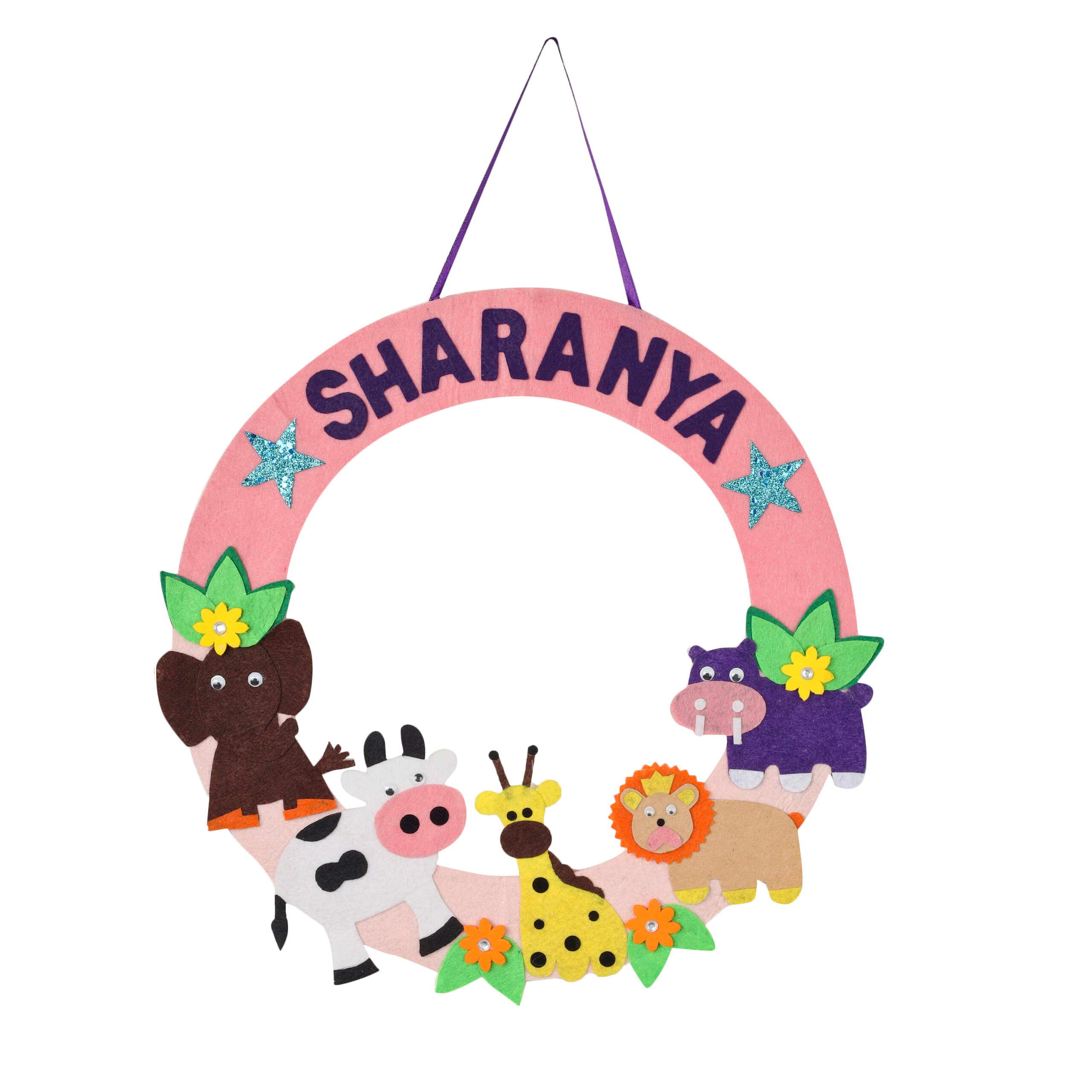 Li'll Pumpkins Animal Jungle Theme Personalised Felt Name Hanging Color - Pink