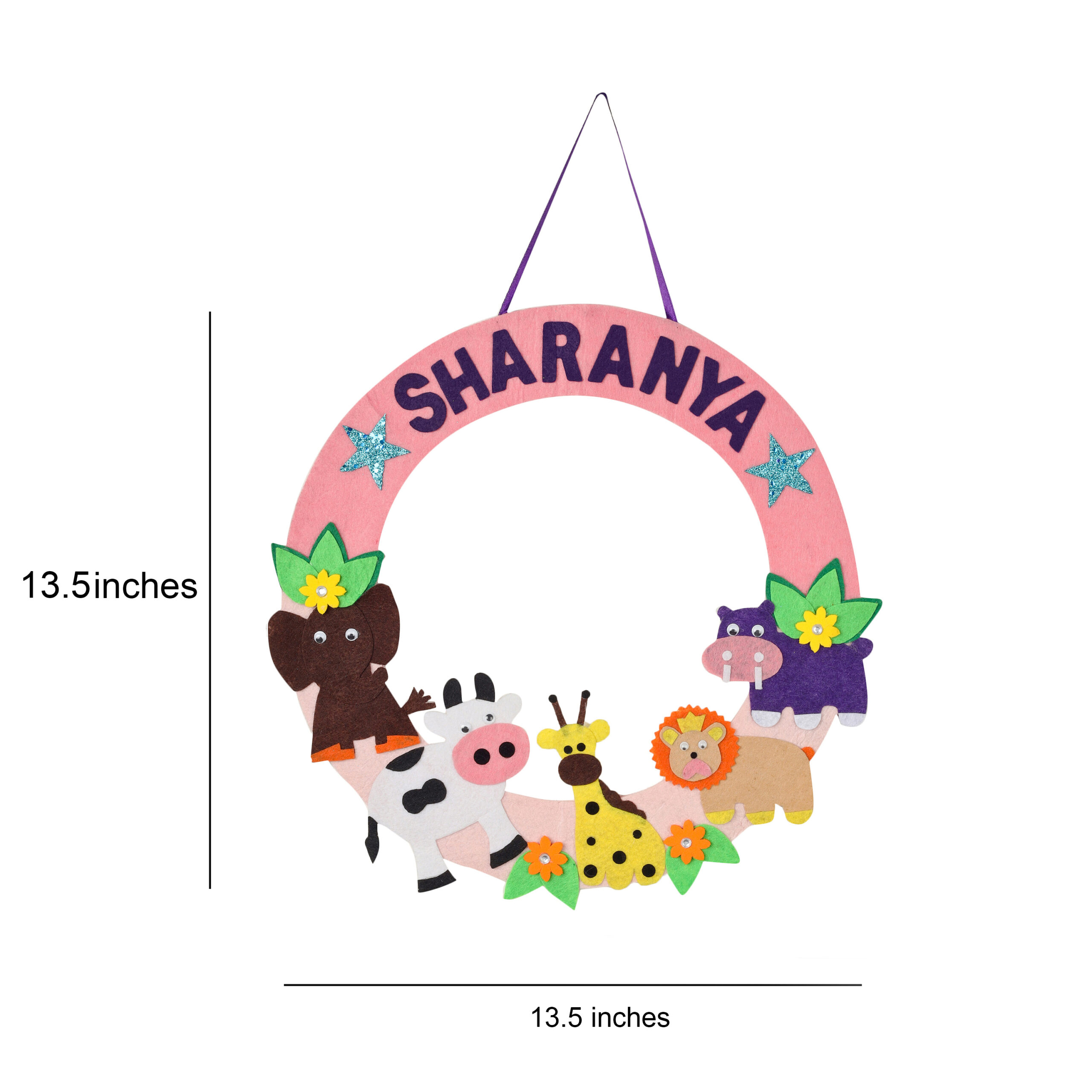 Li'll Pumpkins Animal Jungle Theme Personalised Felt Name Hanging Color - Pink