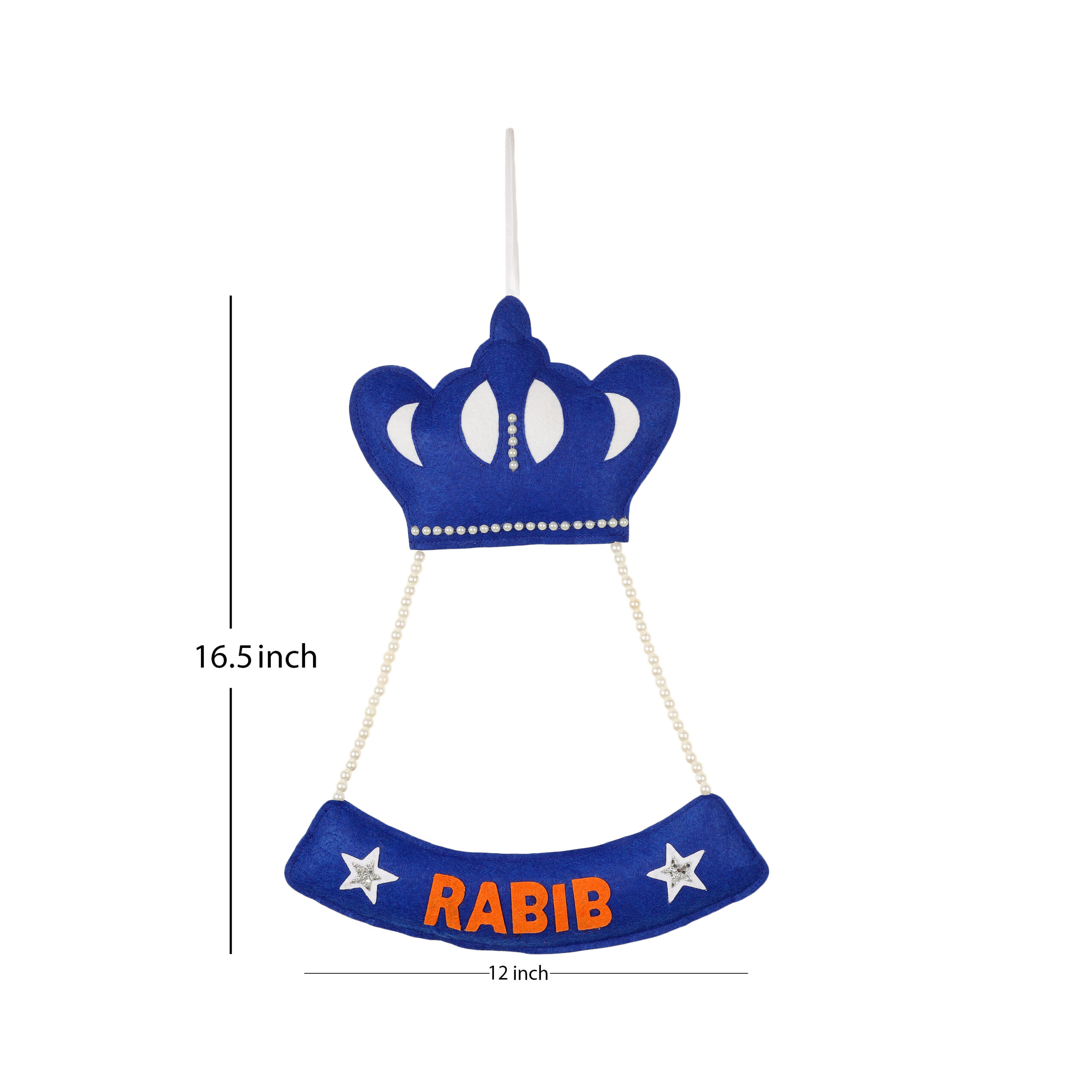 Li'll Pumpkins CROWN Theme Personalised Felt Name Hanging, Color - Blue