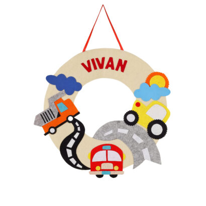 Li'll Pumpkins Beige Transport Theme Personalised Felt Name Hanging, Color - Beige