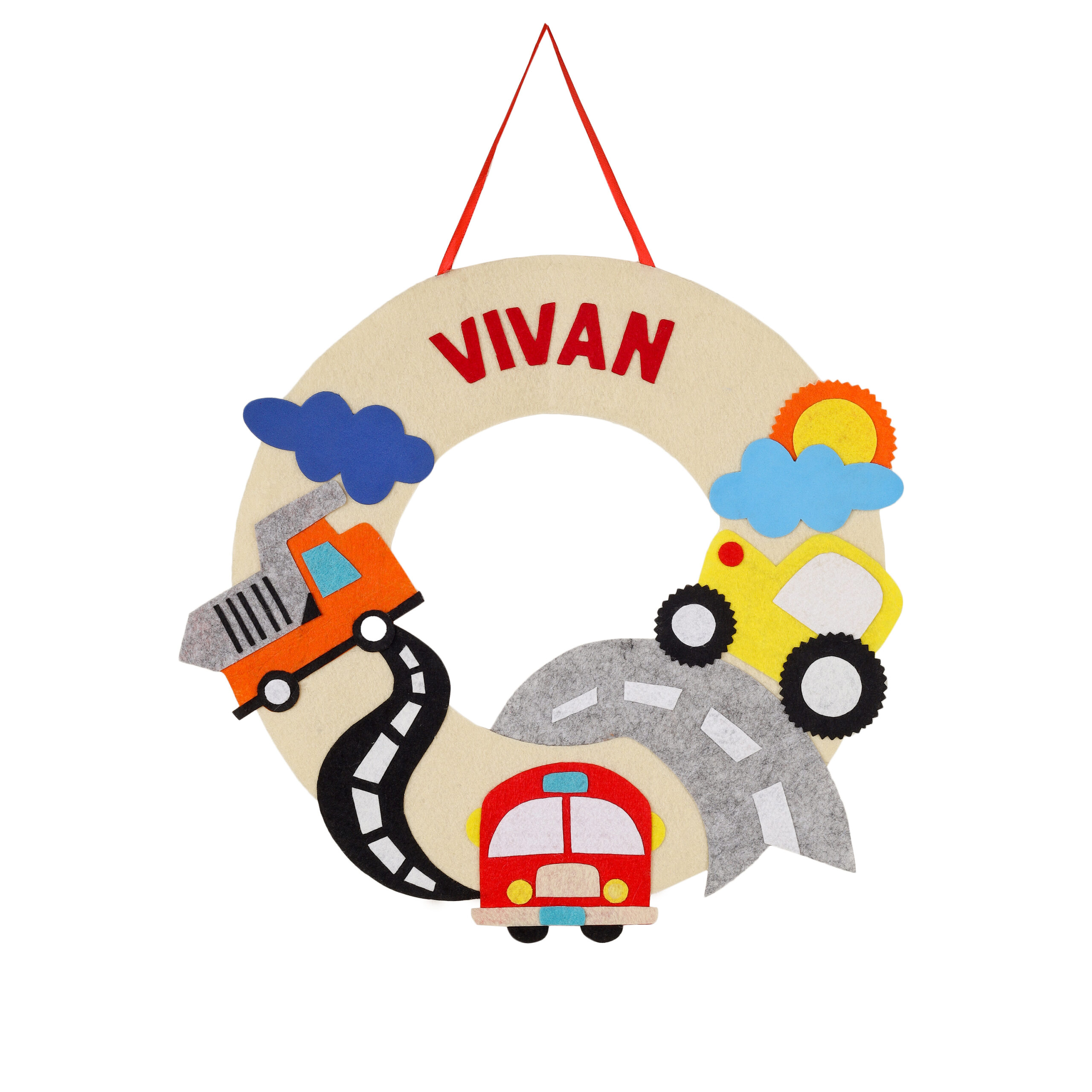 Li'll Pumpkins Beige Transport Theme Personalised Felt Name Hanging, Color - Beige