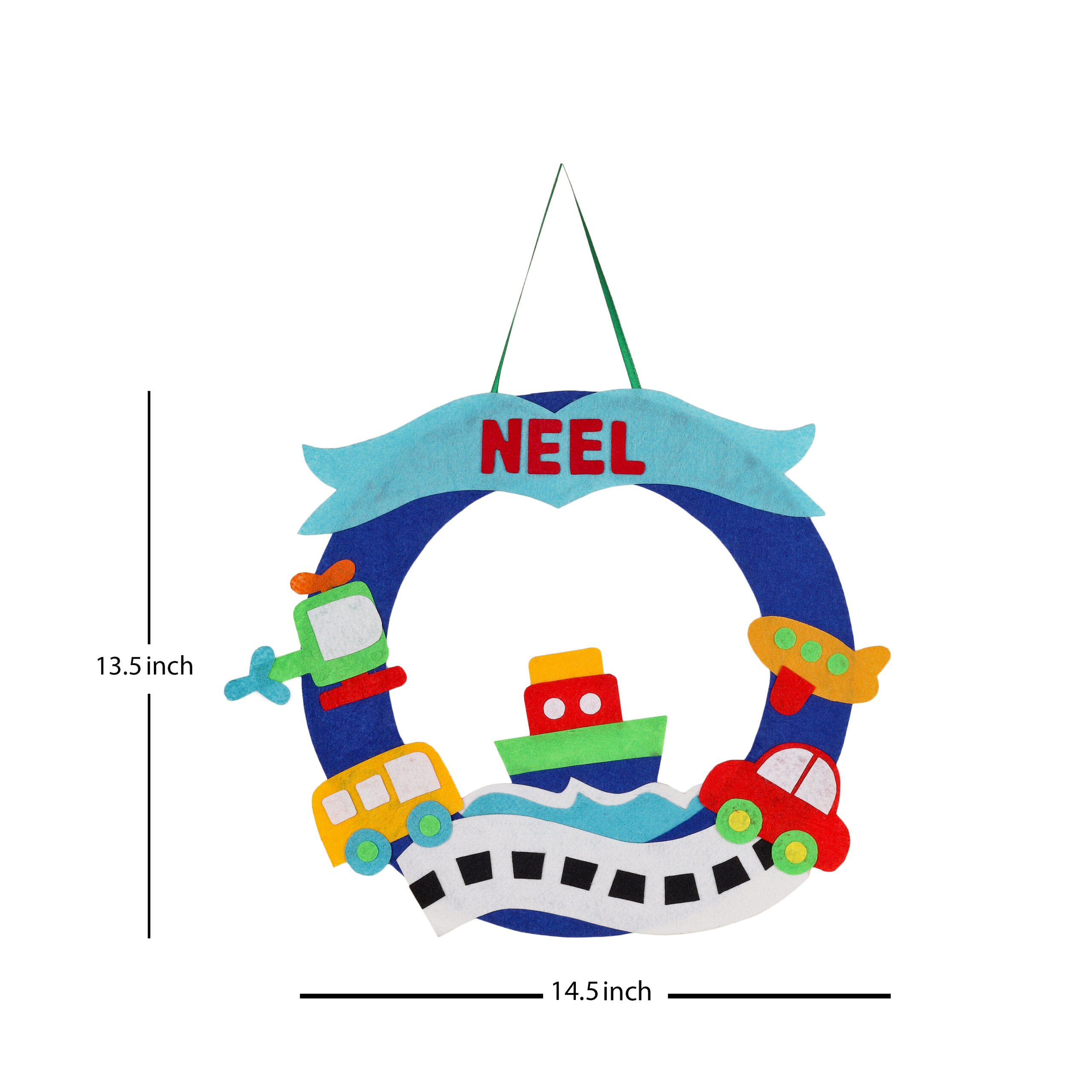 Li'll Pumpkins Blue Transport Theme Personalised Felt Name Hanging, Color - Blue