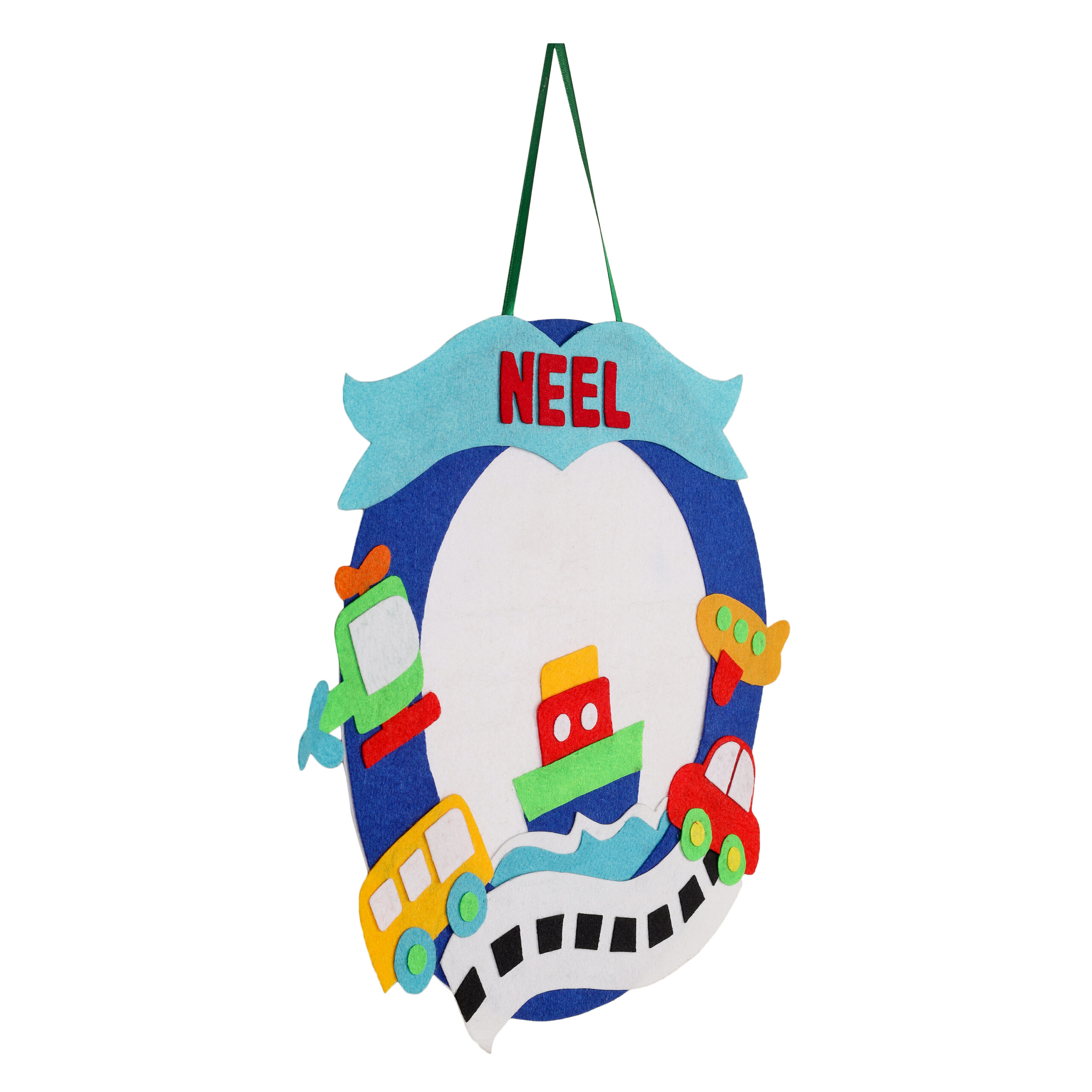 Li'll Pumpkins Blue Transport Theme Personalised Felt Name Hanging, Color - Blue