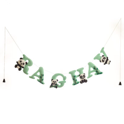 Li'll Pumpkins Panda Theme Personalized name Hanging, Color - Pista Green