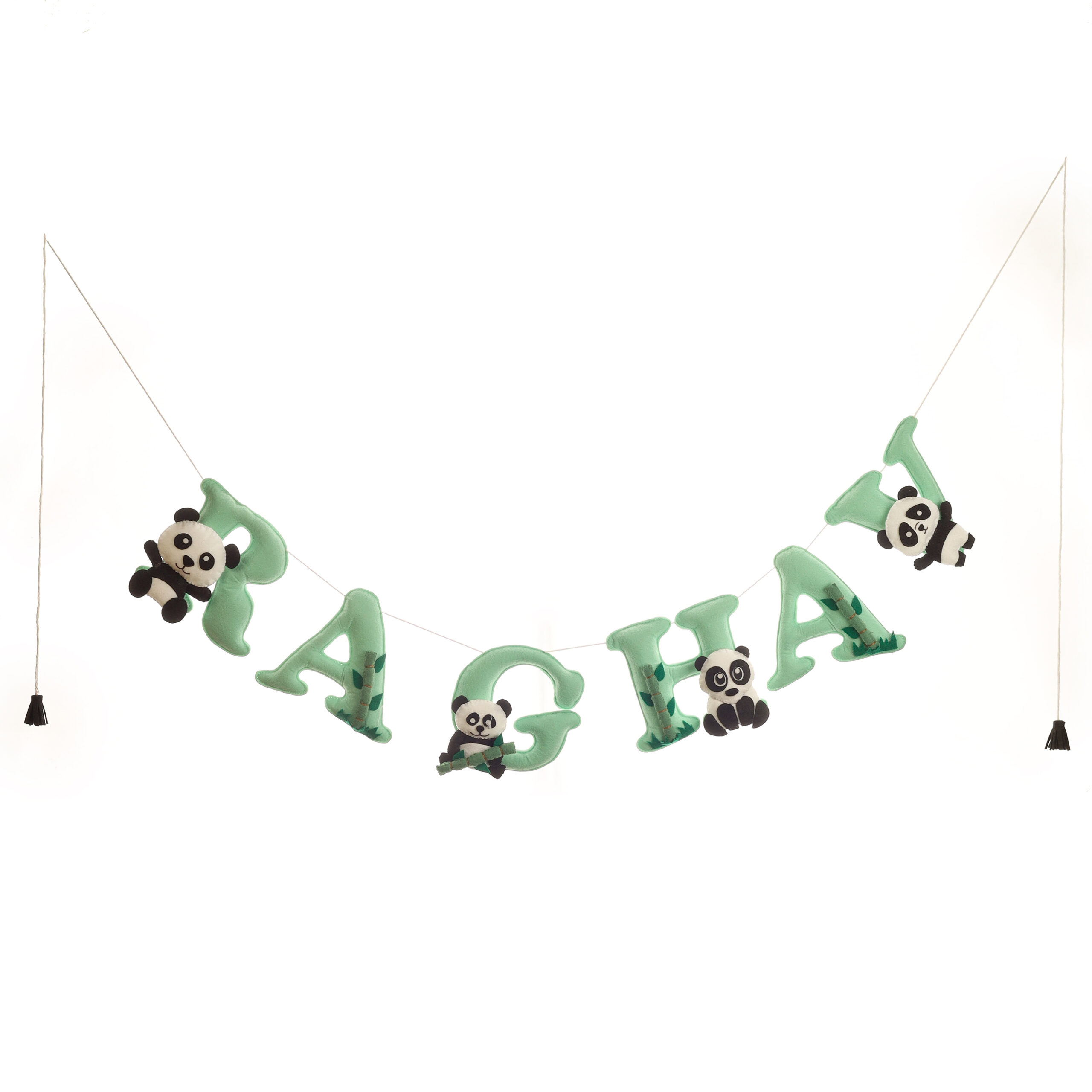 Li'll Pumpkins Panda Theme Personalized name Hanging, Color - Pista Green