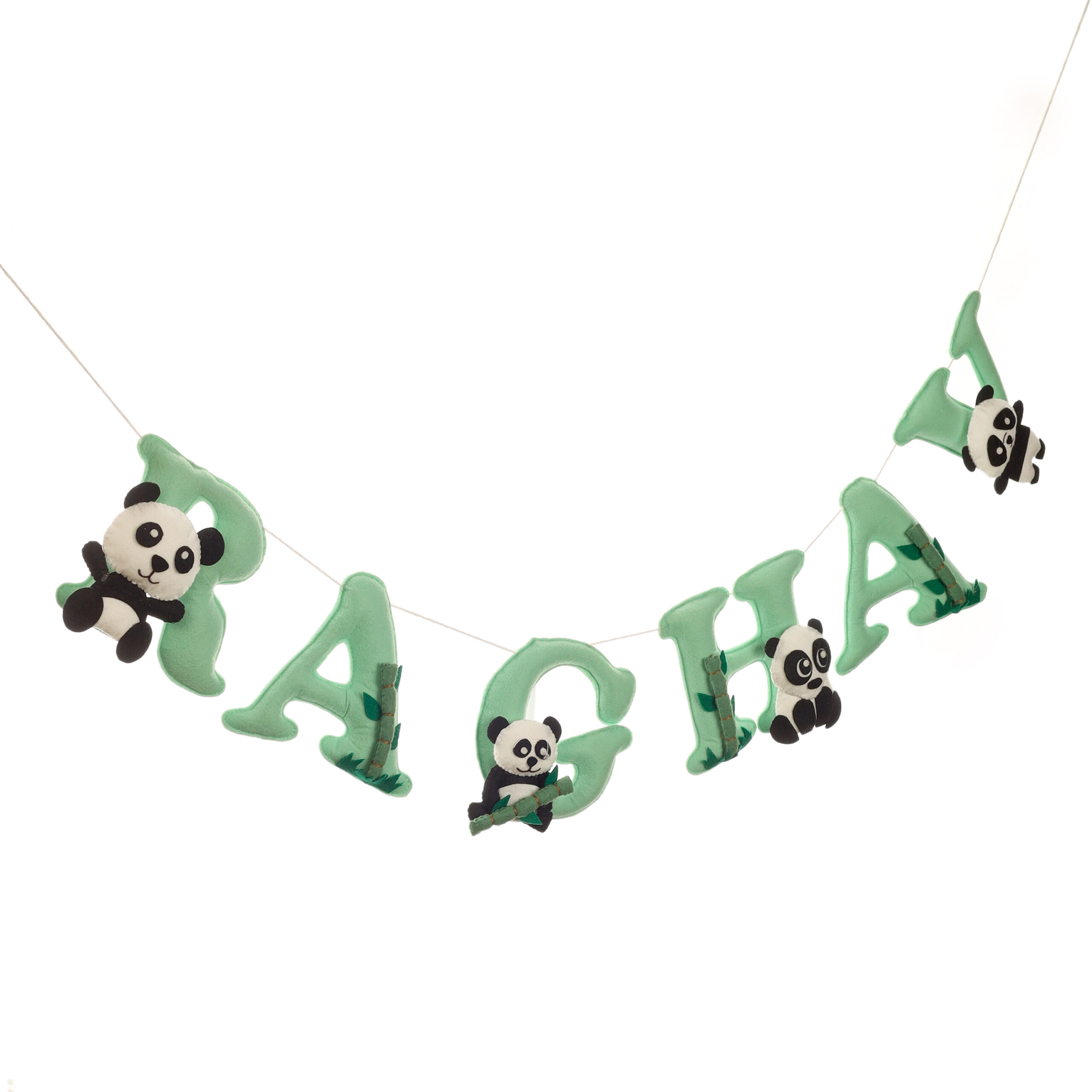 Li'll Pumpkins Panda Theme Personalized name Hanging, Color - Pista Green