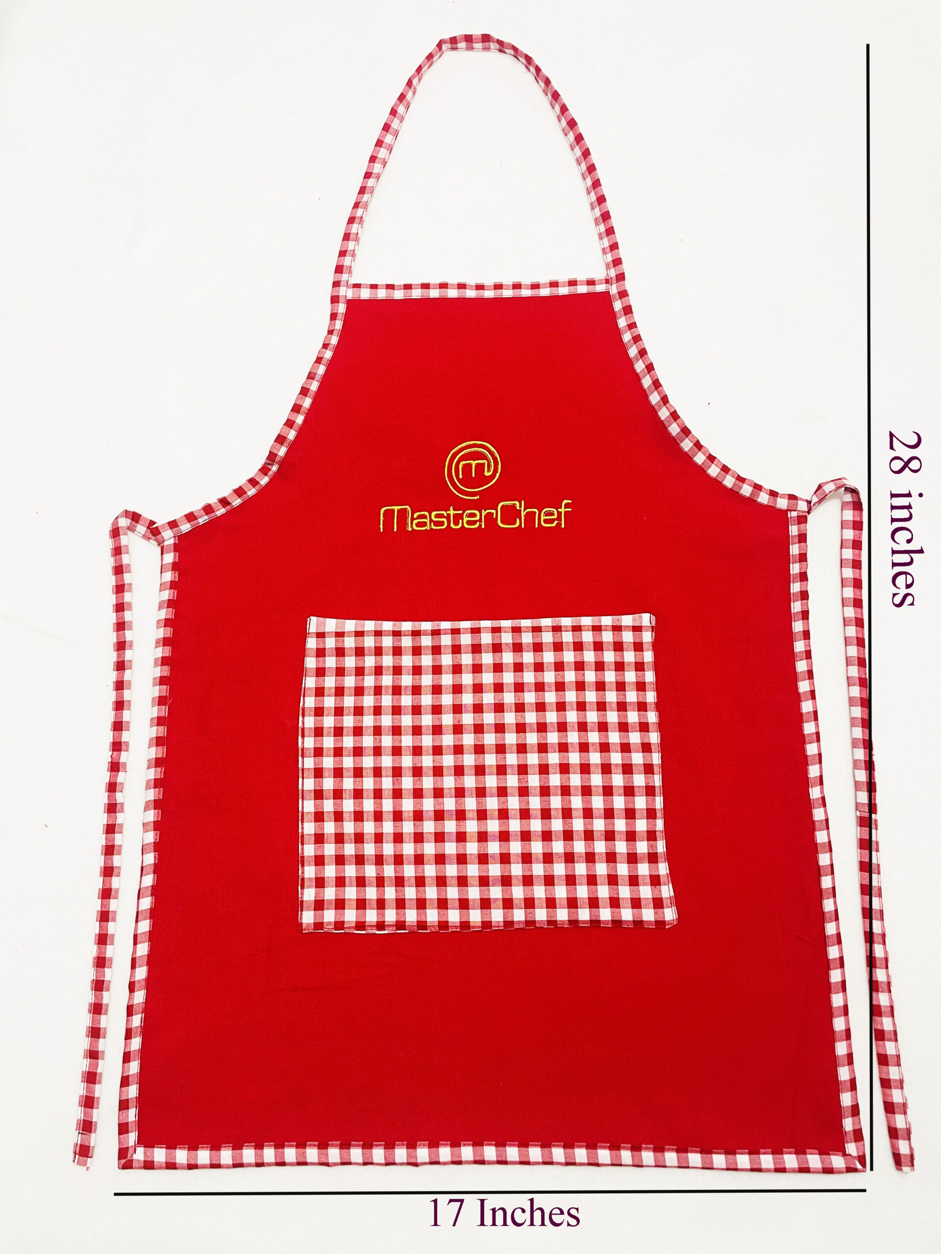 Li'll Pumpkins Li’ll Pumpkins Blue Colour Masterchef Apron for Eating Meals, Drawing, Painting, cooking, Playing, school, ideal for Kids 6-9 Years - Red (1 Apron)