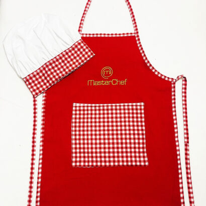 Li'll Pumpkins Li’ll Pumpkins Blue Colour Masterchef Apron with Chef Cap for Eating Meals, Drawing, Painting, cooking, Playing, school, ideal for Kids 6-9 Years - Red (1 apron + chef cap)