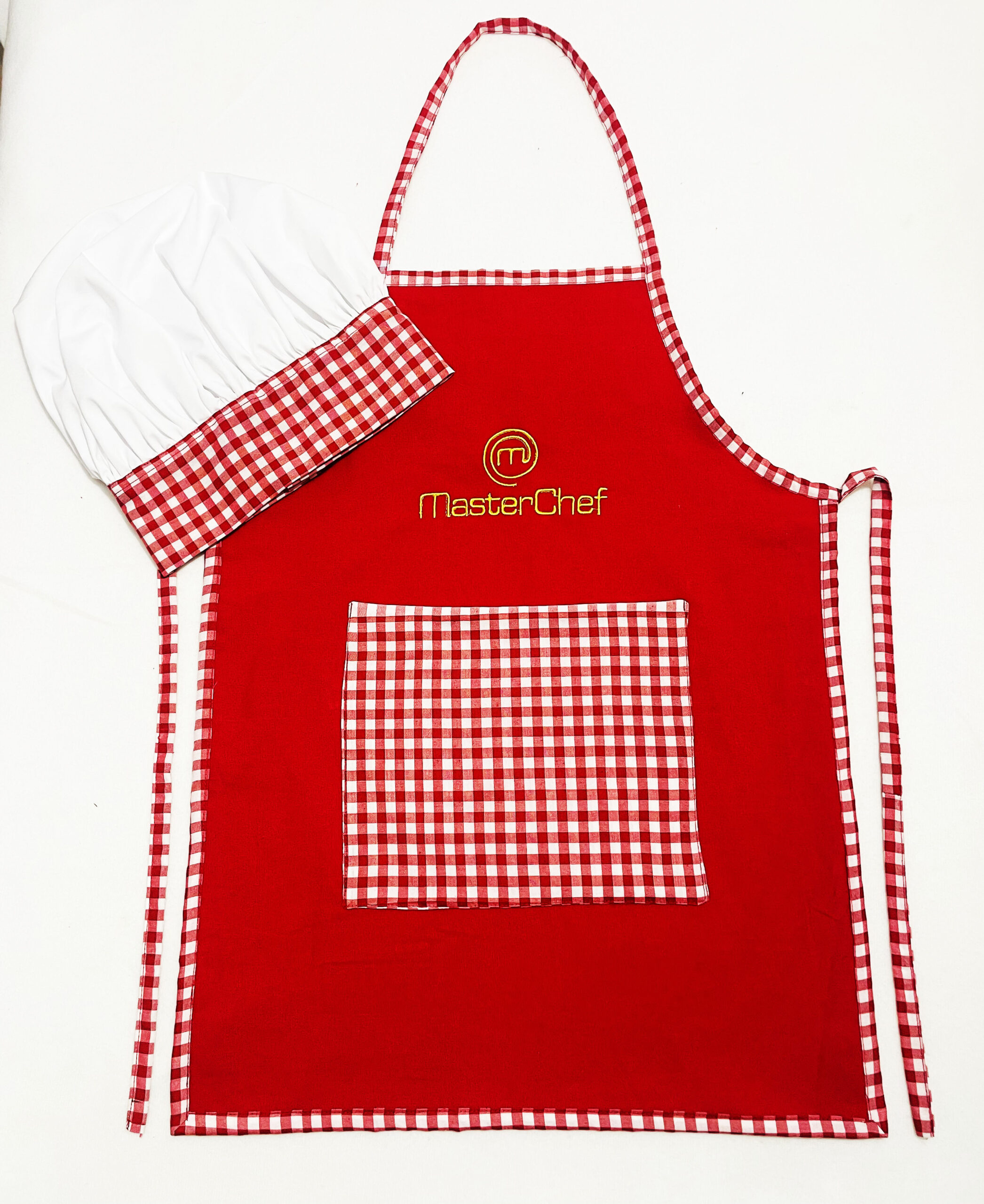 Li'll Pumpkins Li’ll Pumpkins Blue Colour Masterchef Apron with Chef Cap for Eating Meals, Drawing, Painting, cooking, Playing, school, ideal for Kids 6-9 Years - Red (1 apron + chef cap)
