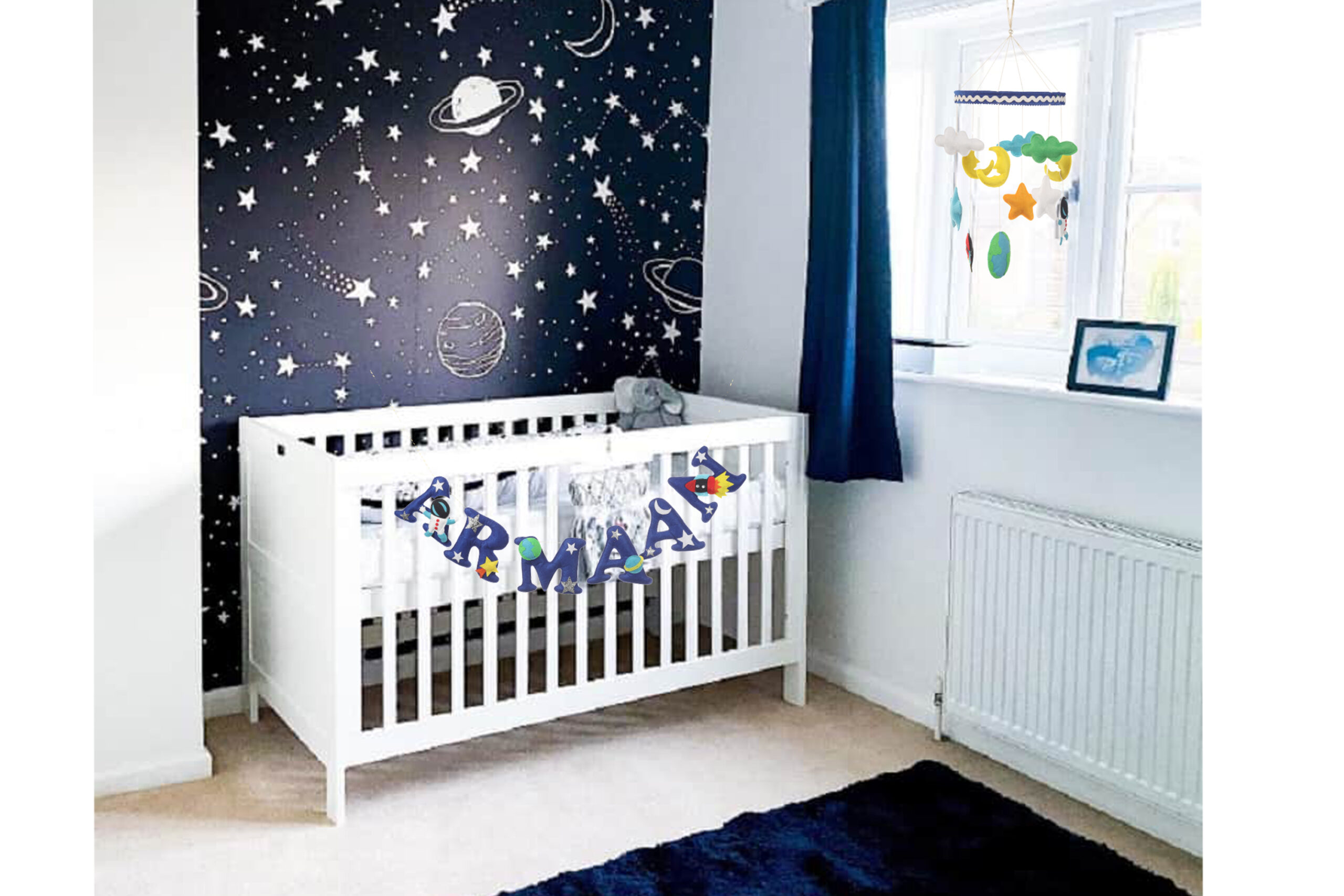 Li'll Pumpkins Space Theme Personalized name bunting, Color - Blue