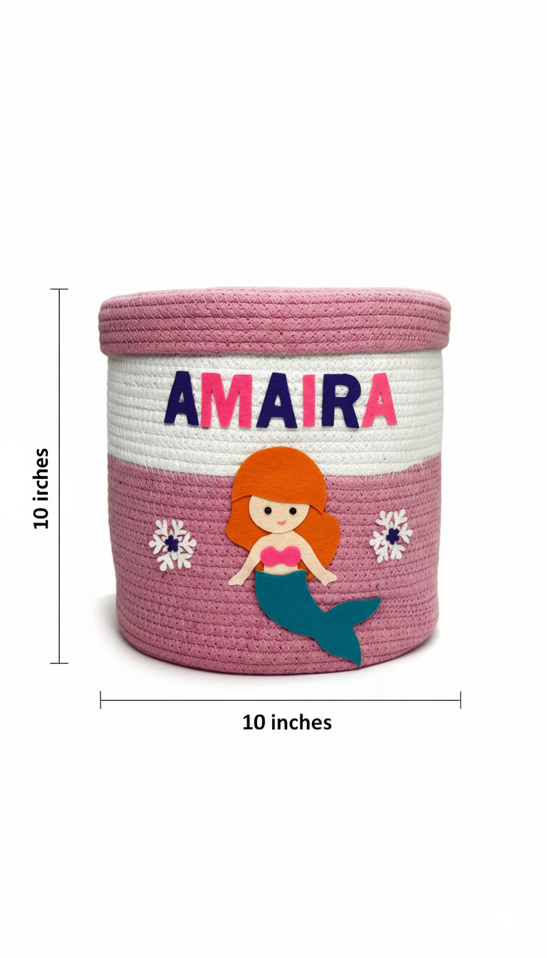 Li'll Pumpkins Personalized Mermaid toys/multipurpose storage basket with lid Color - Pink