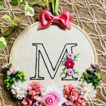 Li'll Pumpkins Personalized Customized Felt and Thread Initial Hand embroidered Hoop, Color - Multi