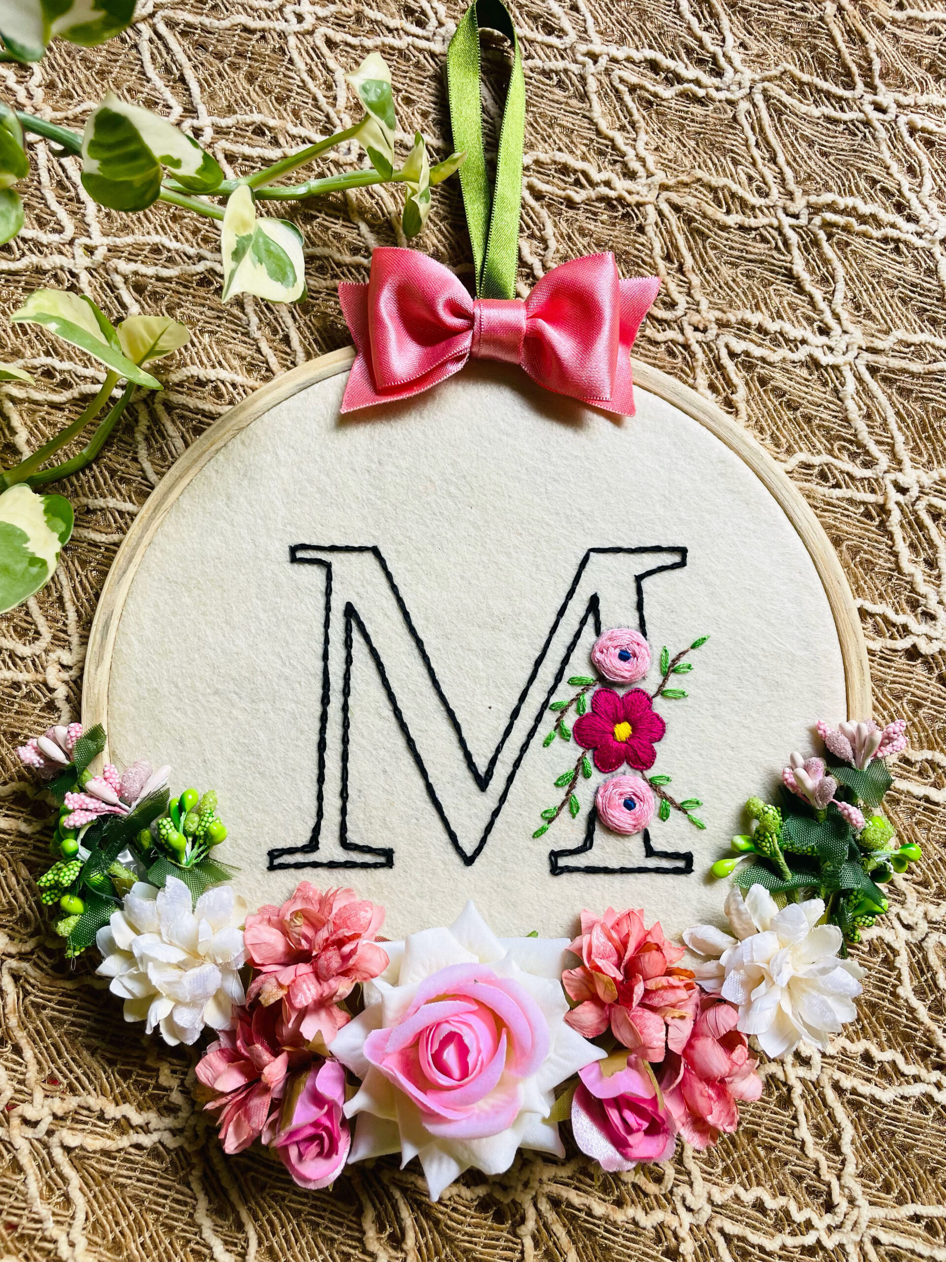 Li'll Pumpkins Personalized Customized Felt and Thread Initial Hand embroidered Hoop, Color - Multi