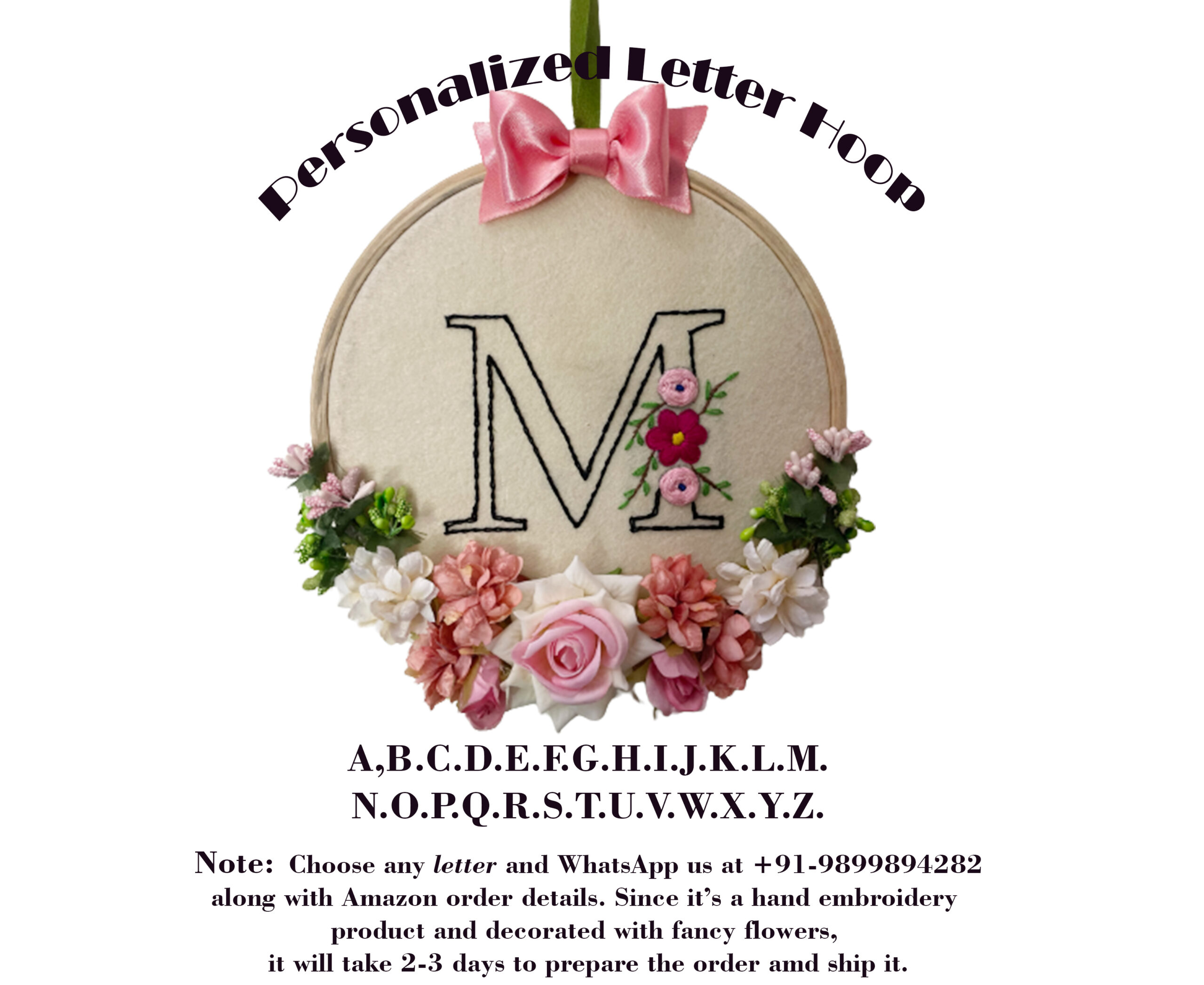 Li'll Pumpkins Personalized Customized Felt and Thread Initial Hand embroidered Hoop, Color - Multi