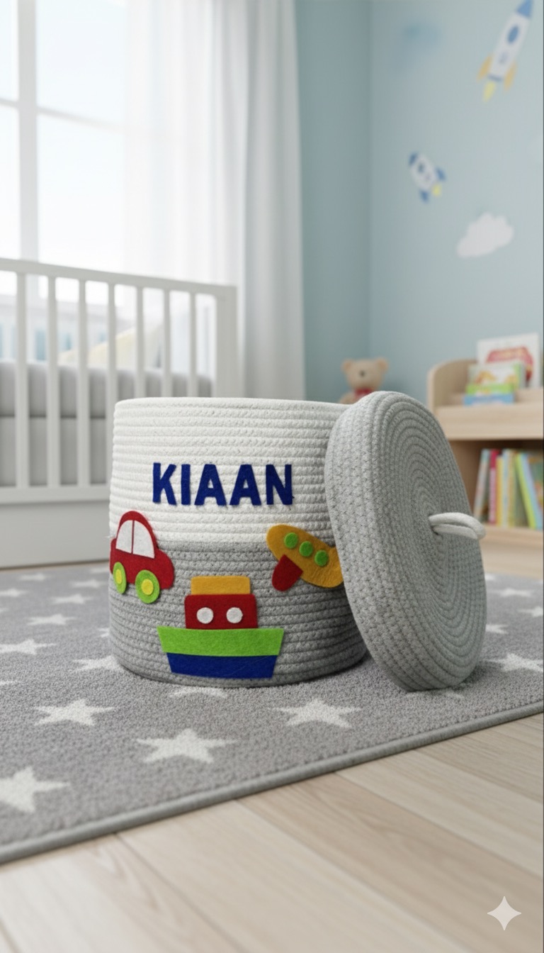 Li'll Pumpkins Personalized transport toys/multipurpose storage basket with lid, color- Grey