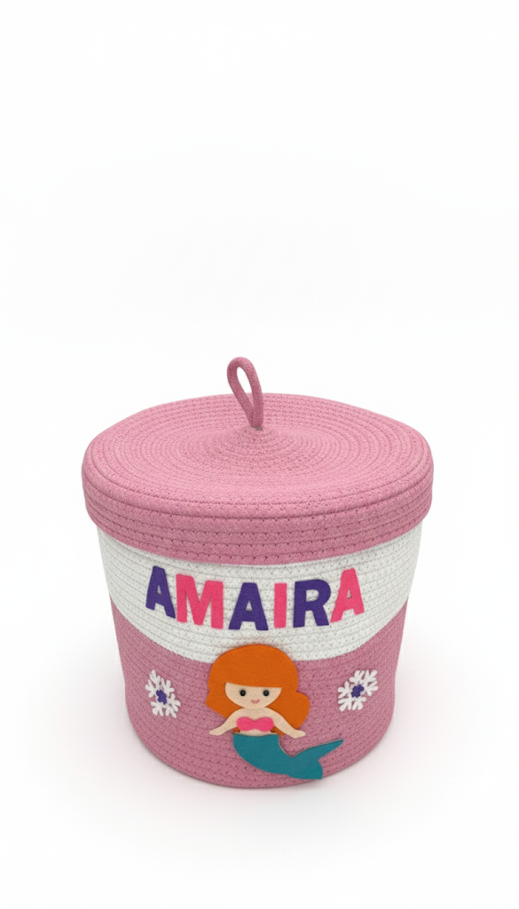 Li'll Pumpkins Personalized Mermaid toys/multipurpose storage basket with lid Color - Pink