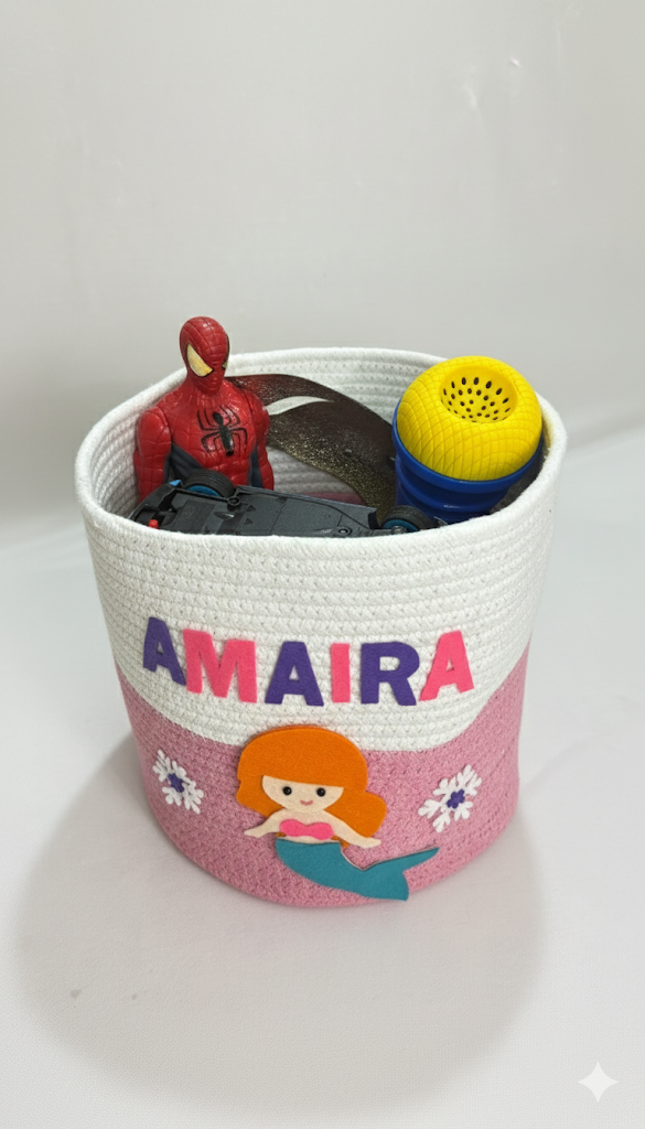 Li'll Pumpkins Personalized Mermaid toys/multipurpose storage basket with lid Color - Pink