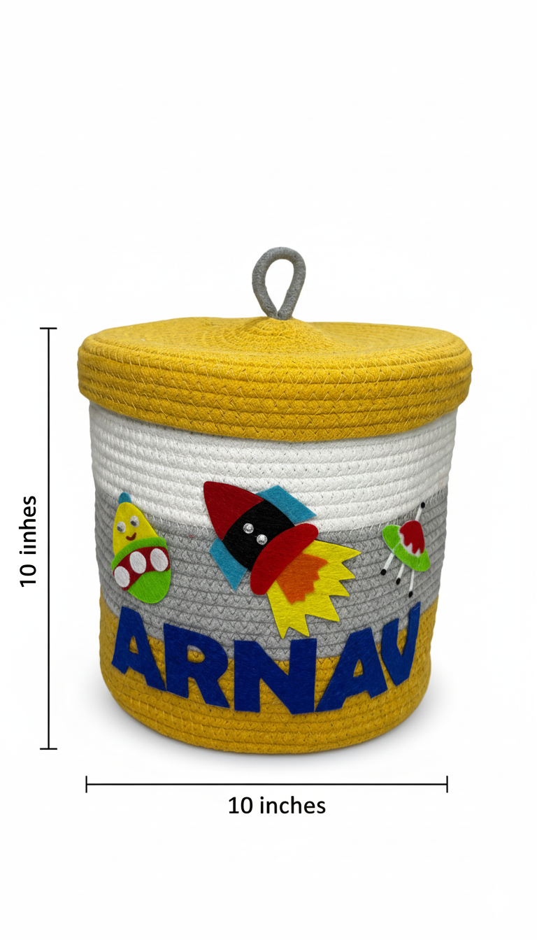 Li'll Pumpkins Personalized Space toys/multipurpose storage basket with lid color- Yellow