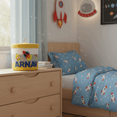 Li'll Pumpkins Personalized Space toys/multipurpose storage basket with lid color- Yellow