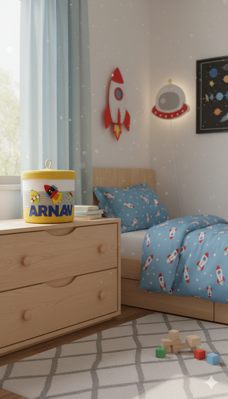 Li'll Pumpkins Personalized Space toys/multipurpose storage basket with lid color- Yellow