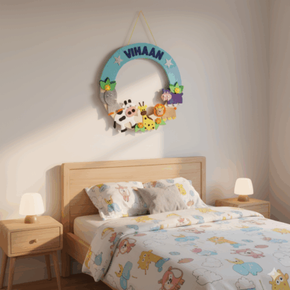 Li'll Pumpkins Animal /Jungle Theme Personalised Felt Name Hanging Color - Aqua