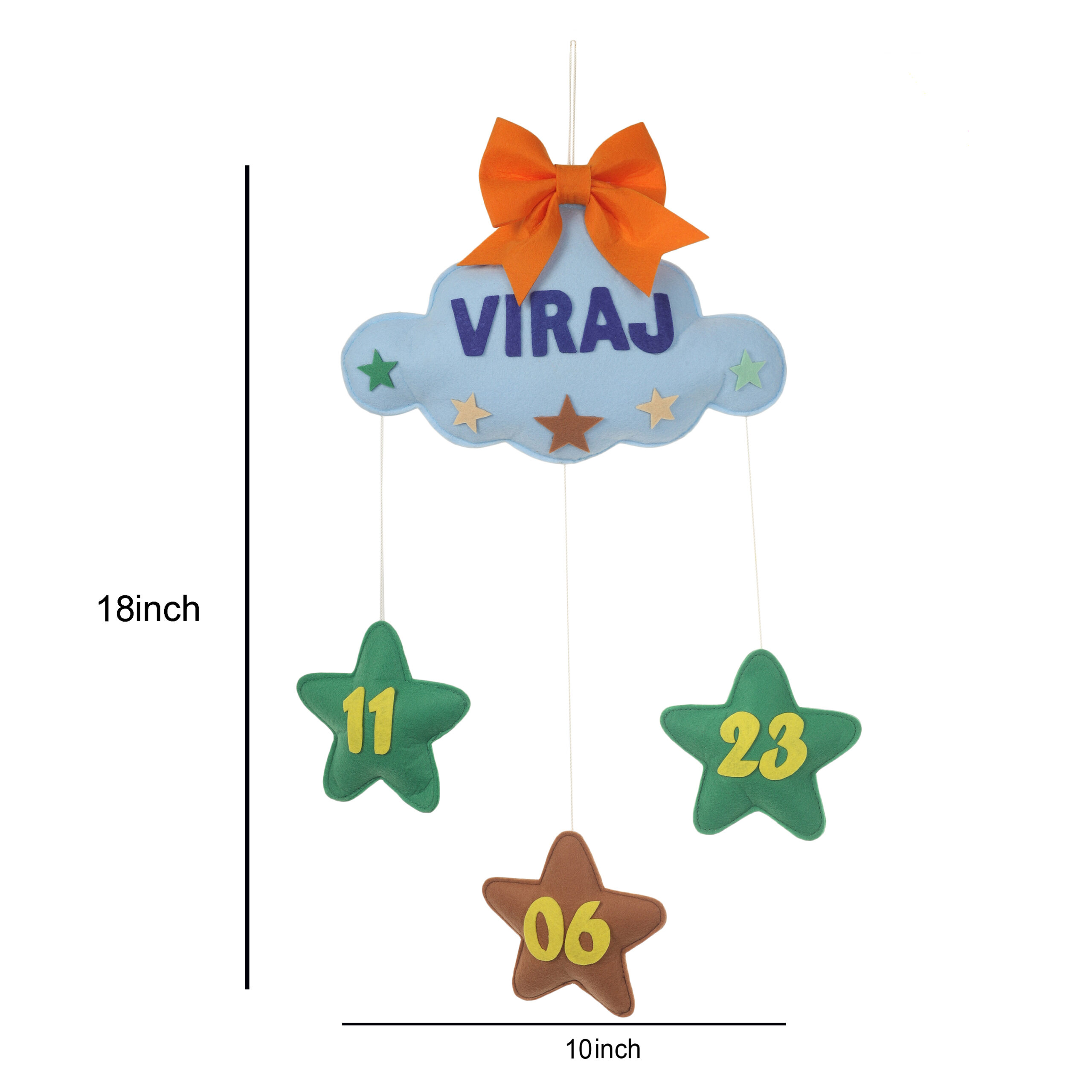 Li'll Pumpkins Cloud Theme Personalized Name hanging with DOB, Color - Pastel Blue