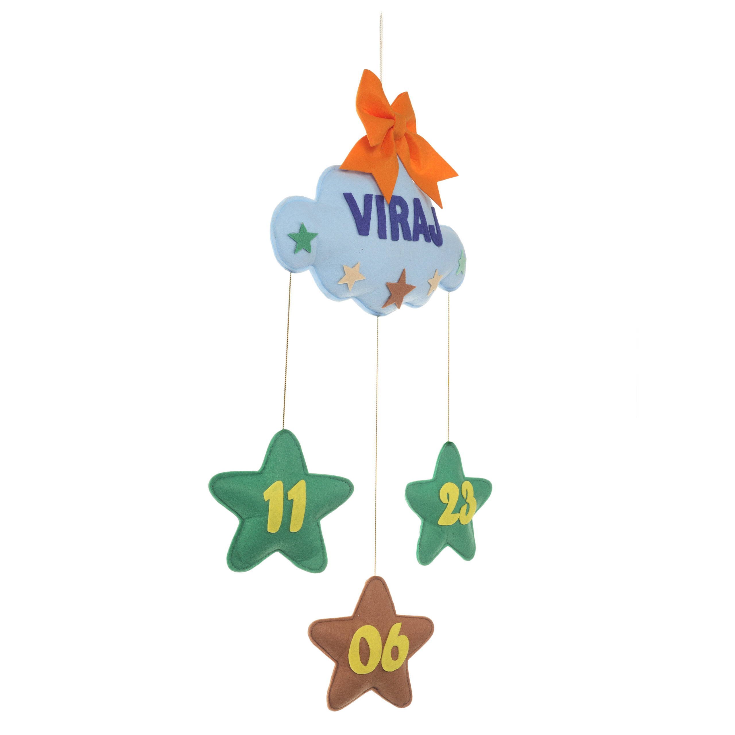 Li'll Pumpkins Cloud Theme Personalized Name hanging with DOB, Color - Pastel Blue