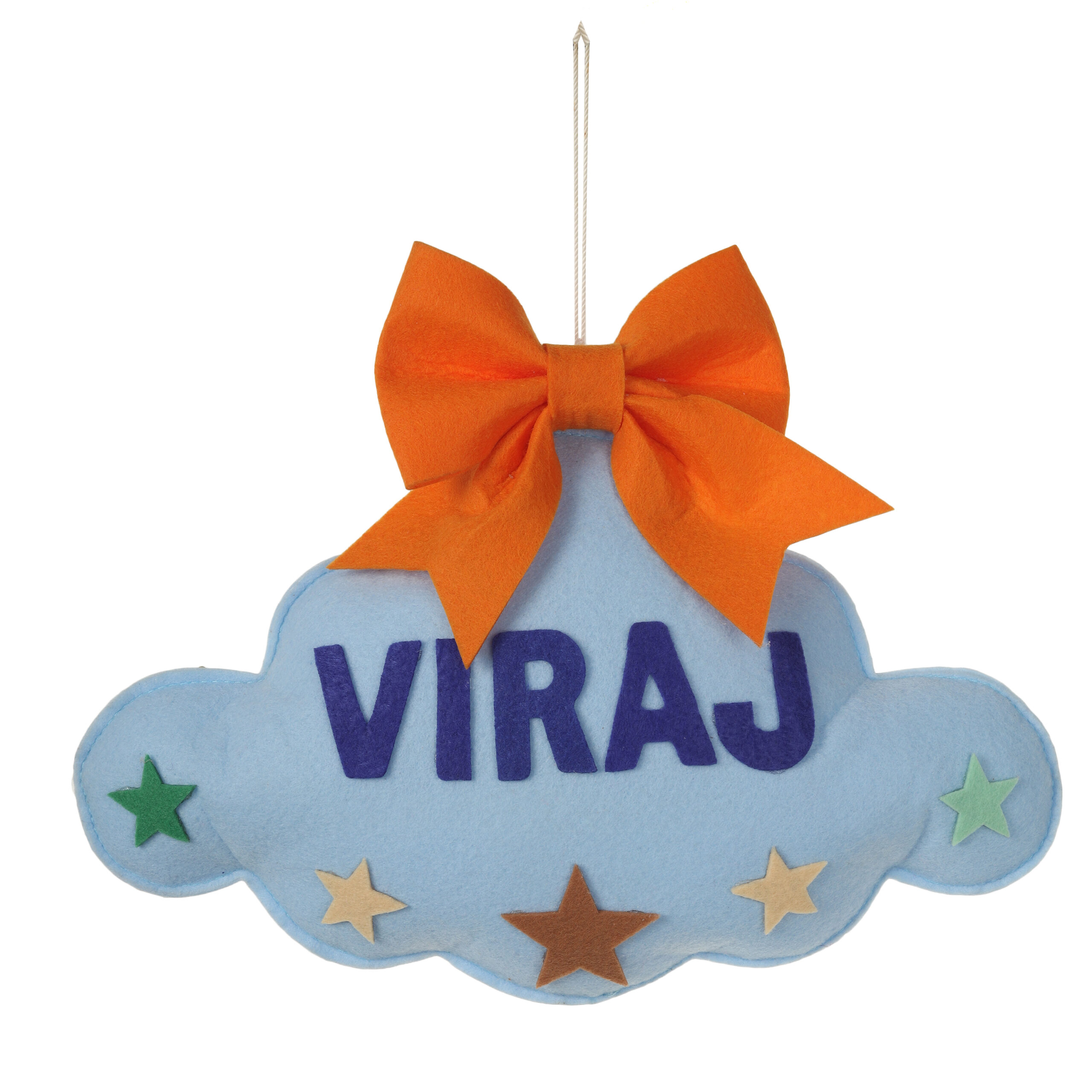 Li'll Pumpkins Cloud Theme Personalized Name hanging with DOB, Color - Pastel Blue
