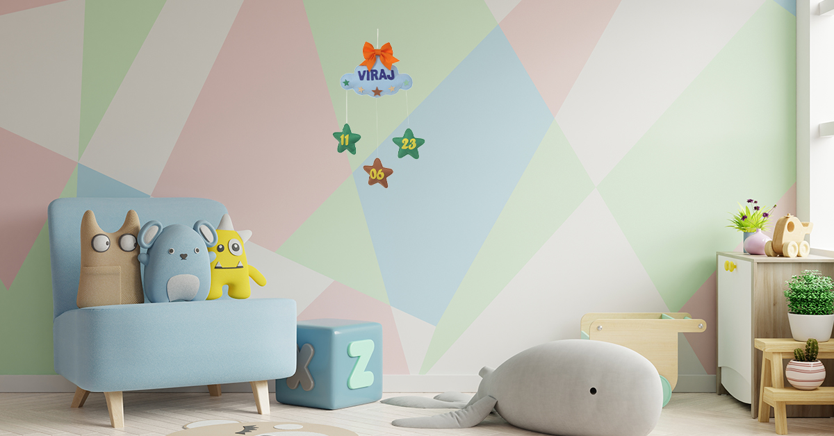 Li'll Pumpkins Cloud Theme Personalized Name hanging with DOB, Color - Pastel Blue