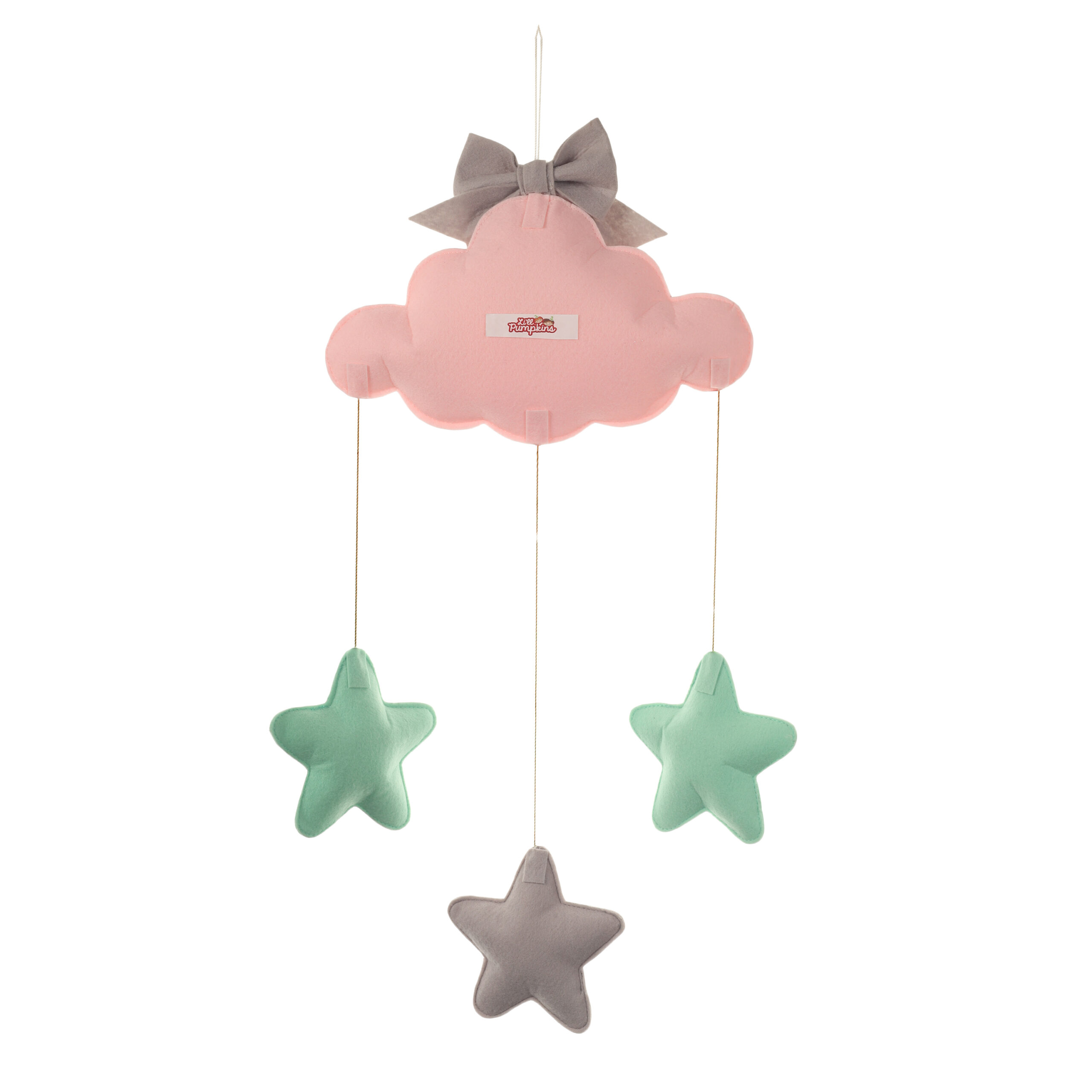 Li'll Pumpkins Cloud Theme Personalized Name hanging with DOB, Color - Pastel Pink