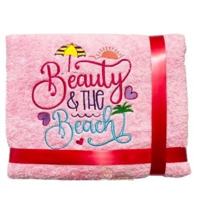 Li’ll Pumpkins Beach Theme Personalized 100% cotton Bath Towel with NAME, 500 GSM quality (set of 1), Color- Pink
