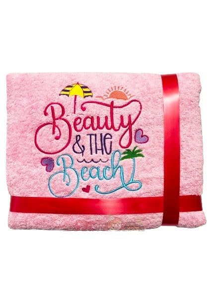 Li’ll Pumpkins Beach Theme Personalized 100% cotton Bath Towel with NAME, 500 GSM quality (set of 1), Color- Pink