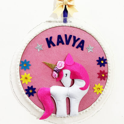 Li'll Pumpkins whimiscal Unicorn girl Name Hoop- Pink