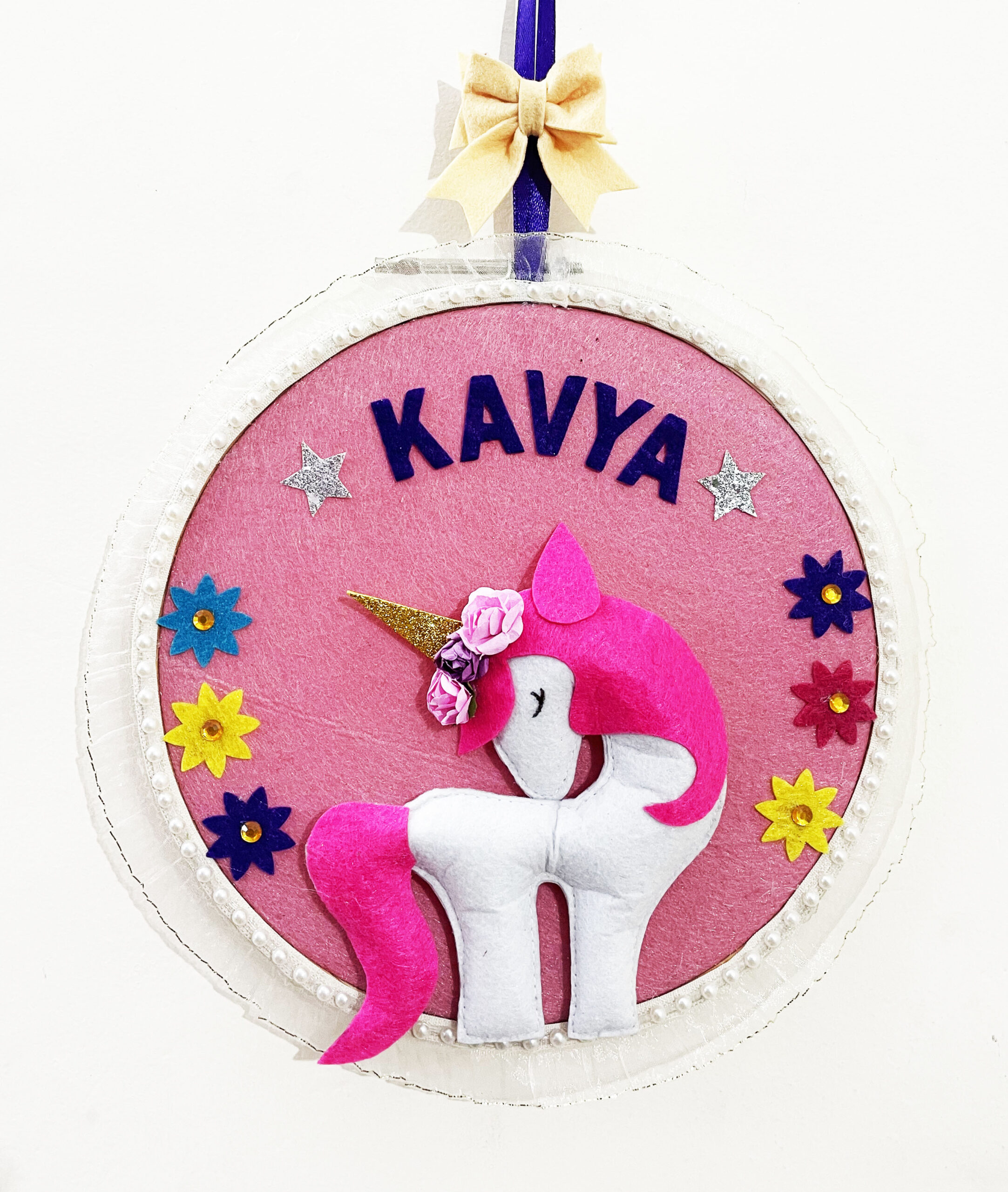 Li'll Pumpkins whimiscal Unicorn girl Name Hoop- Pink