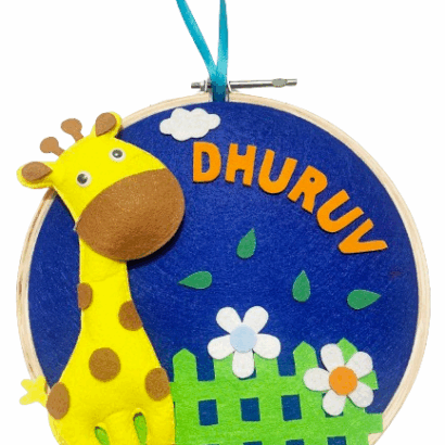 Li'll Pumpkins tall Giraffe theme Name Hoop- Blue