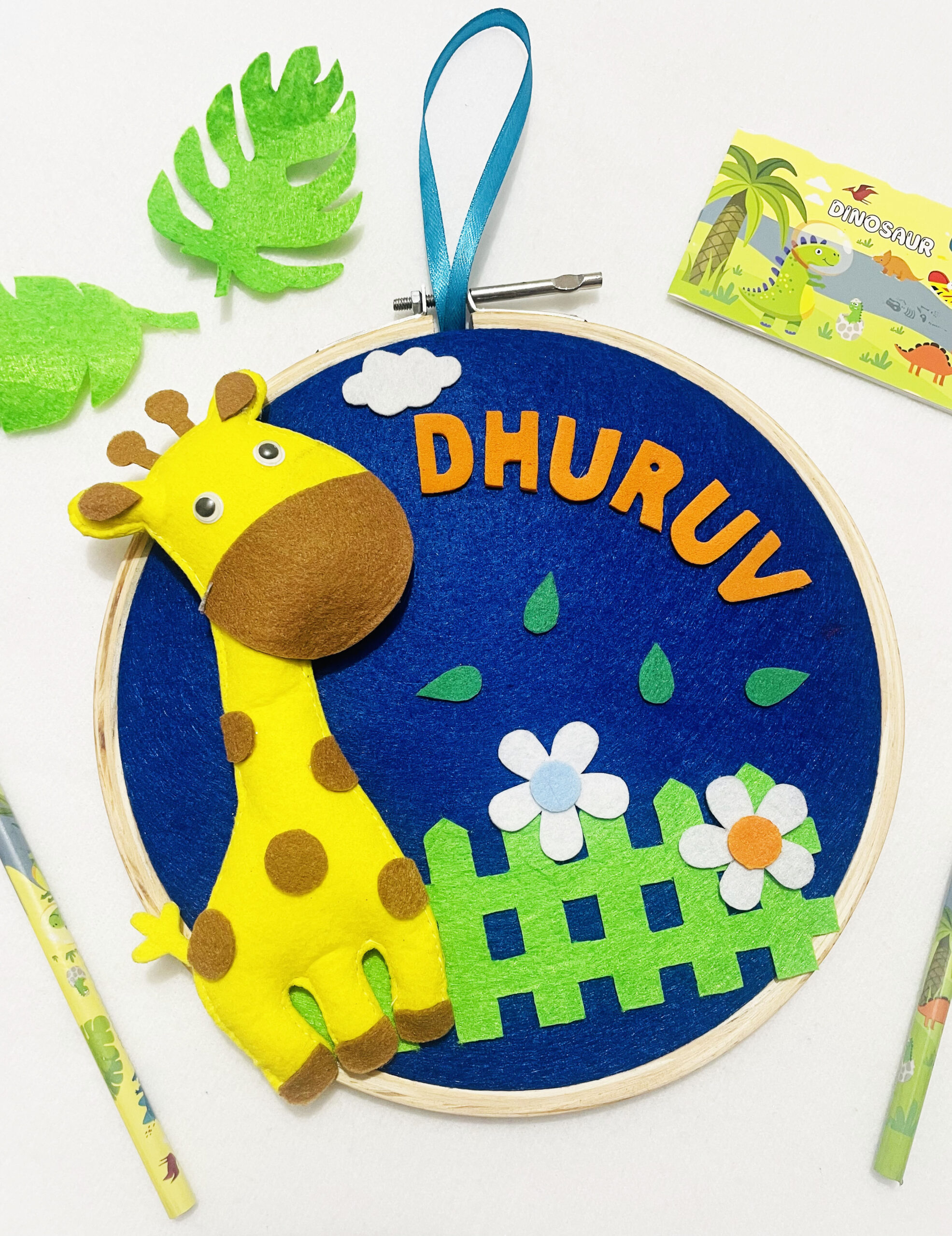 Li'll Pumpkins tall Giraffe theme Name Hoop- Blue