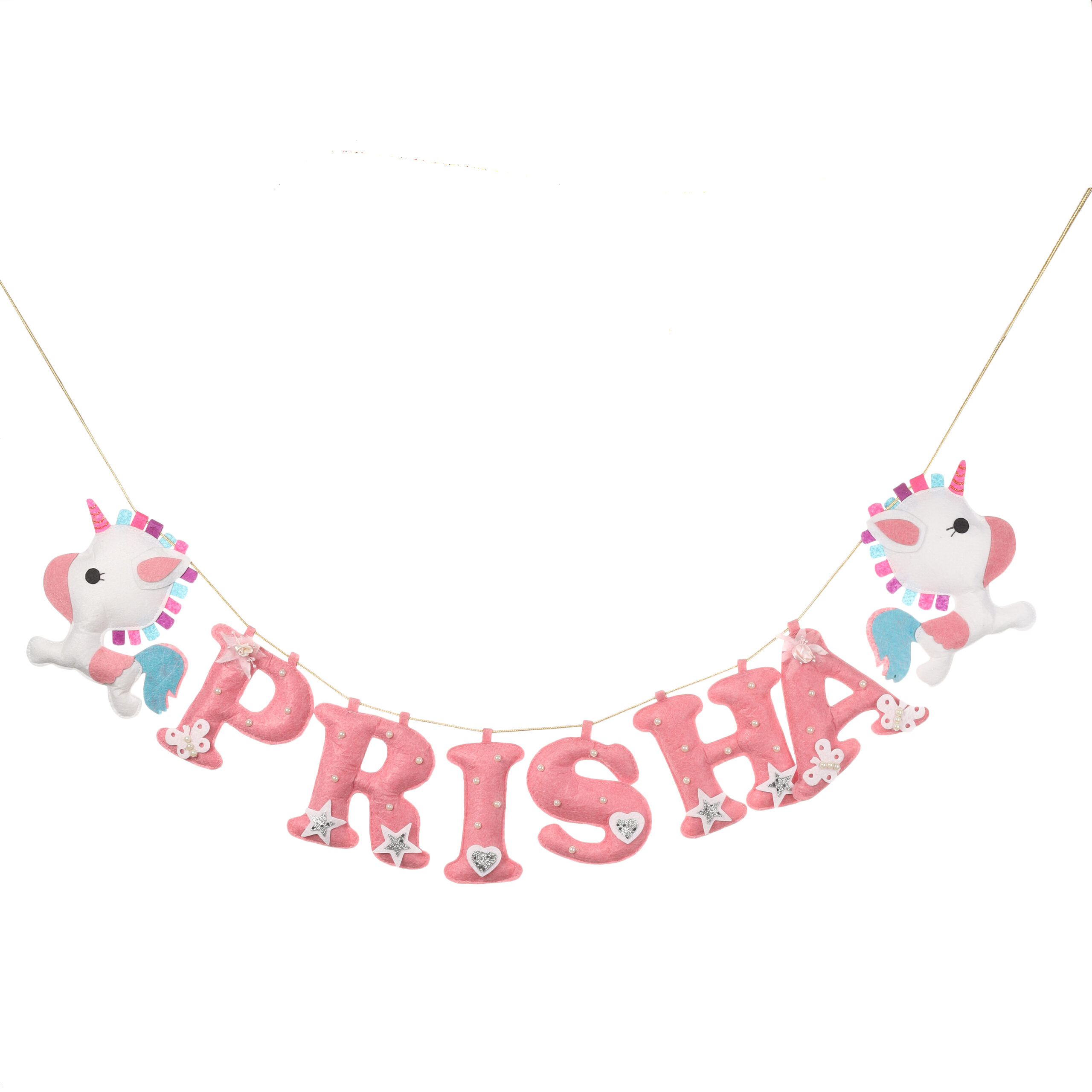 Li'll Pumpkins Unicorn Theme Personalized Name Bunting, Color- Pink