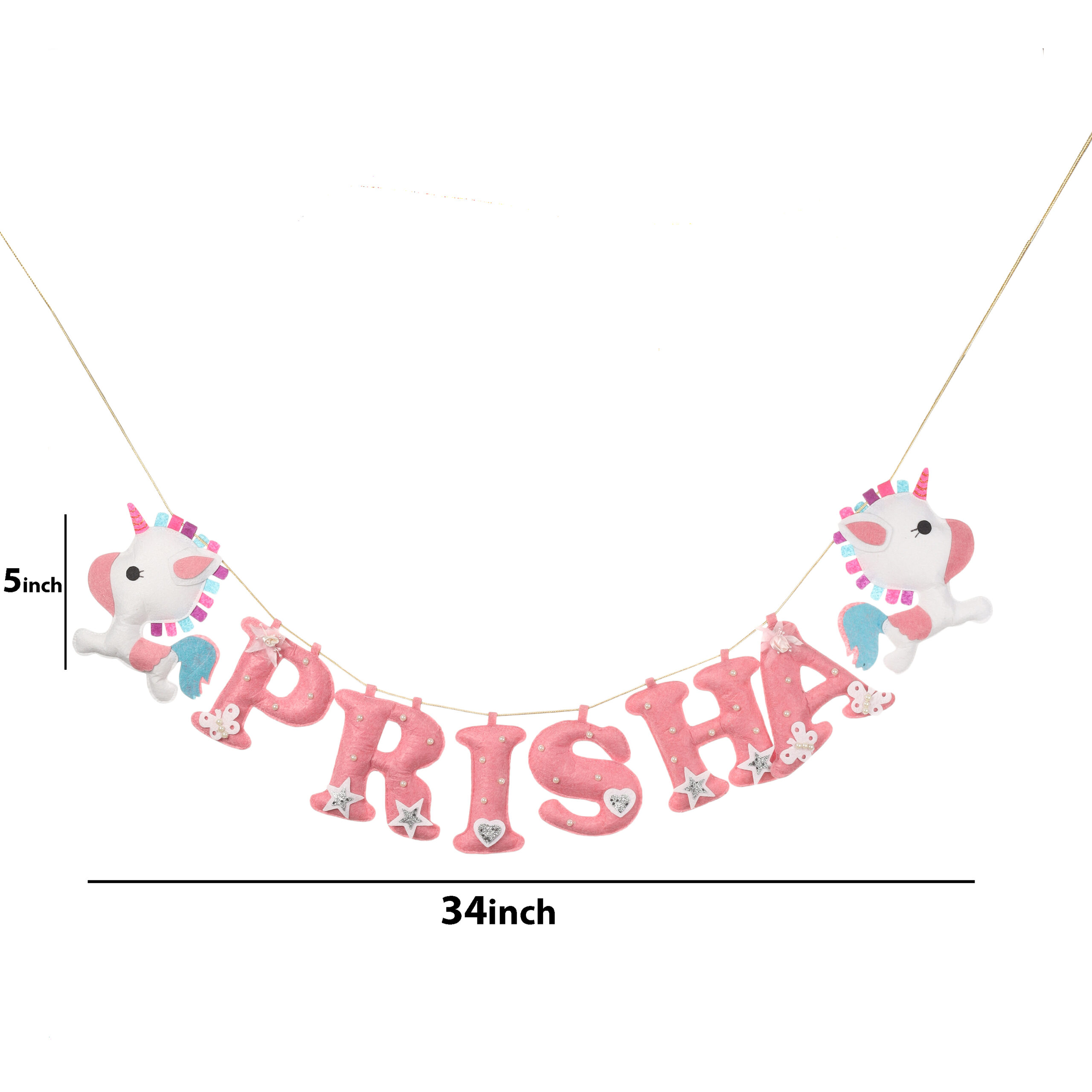 Li'll Pumpkins Unicorn Theme Personalized Name Bunting, Color- Pink