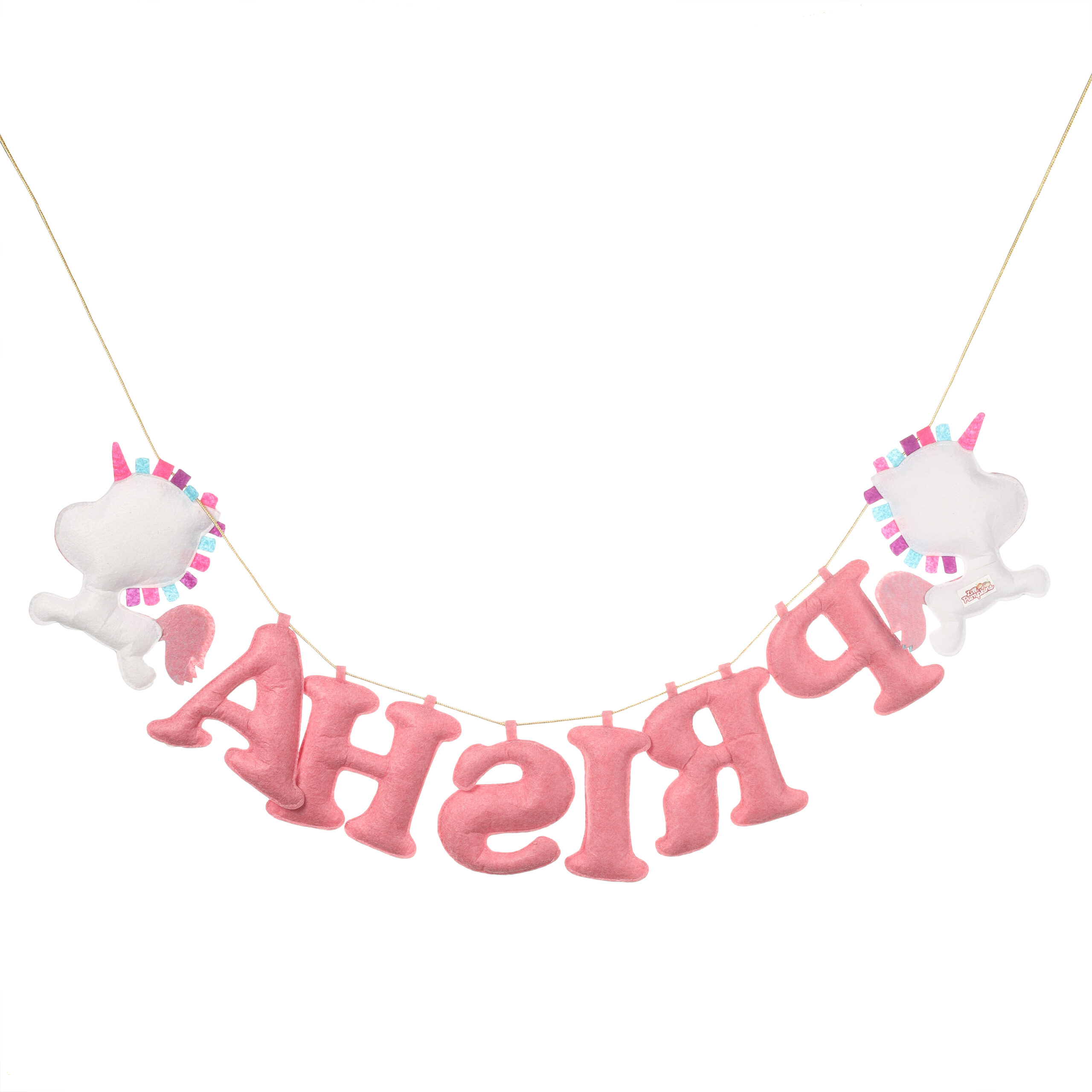 Li'll Pumpkins Unicorn Theme Personalized Name Bunting, Color- Pink