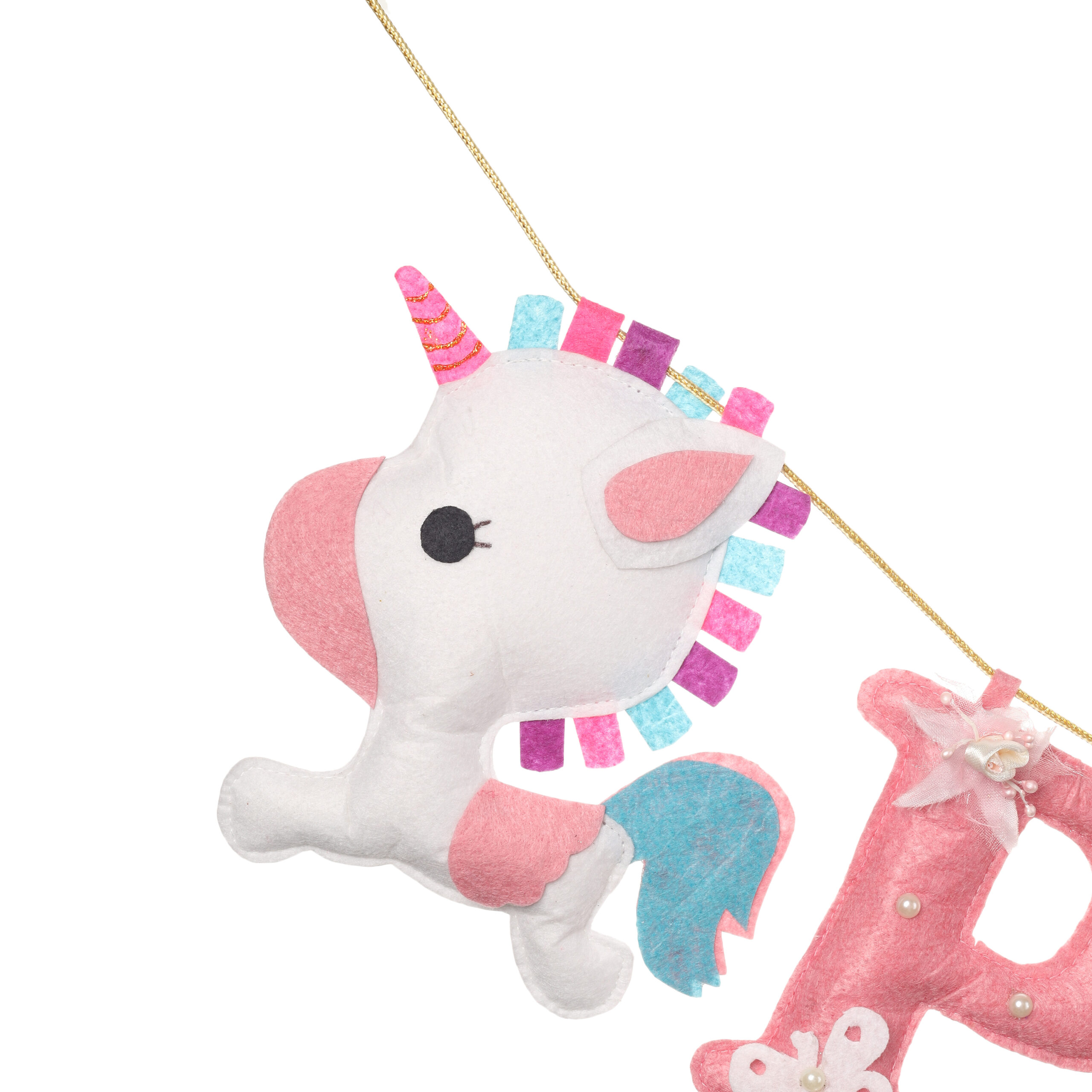 Li'll Pumpkins Unicorn Theme Personalized Name Bunting, Color- Pink