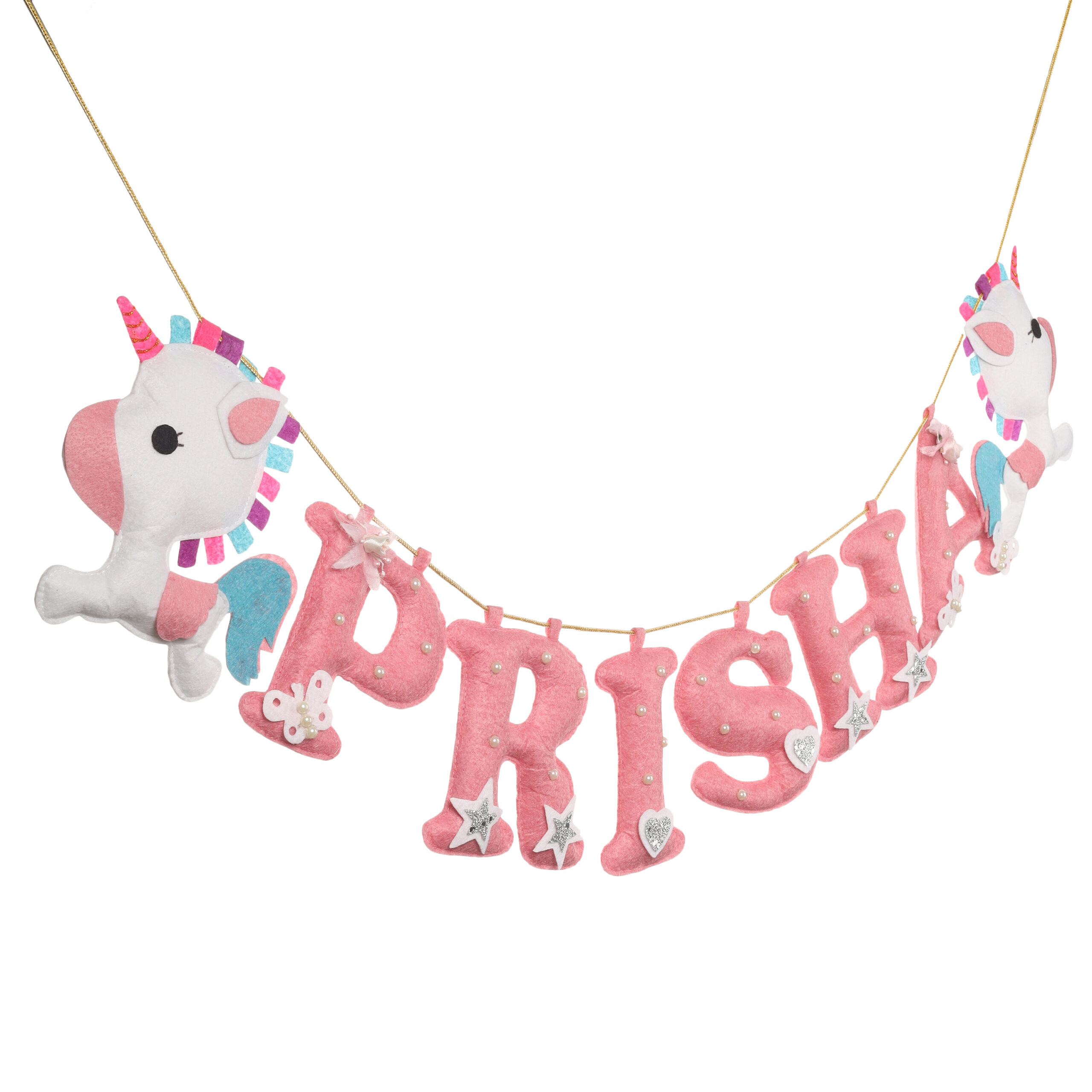 Li'll Pumpkins Unicorn Theme Personalized Name Bunting, Color- Pink