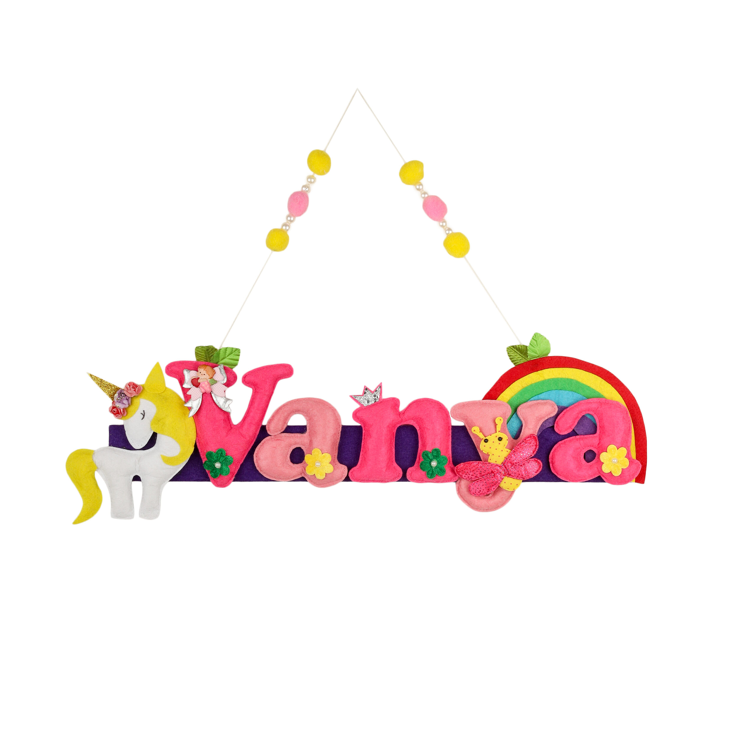 Li'll Pumpkins Rainbow Unicorn Theme Personalized Name Hanging, Color - Pink