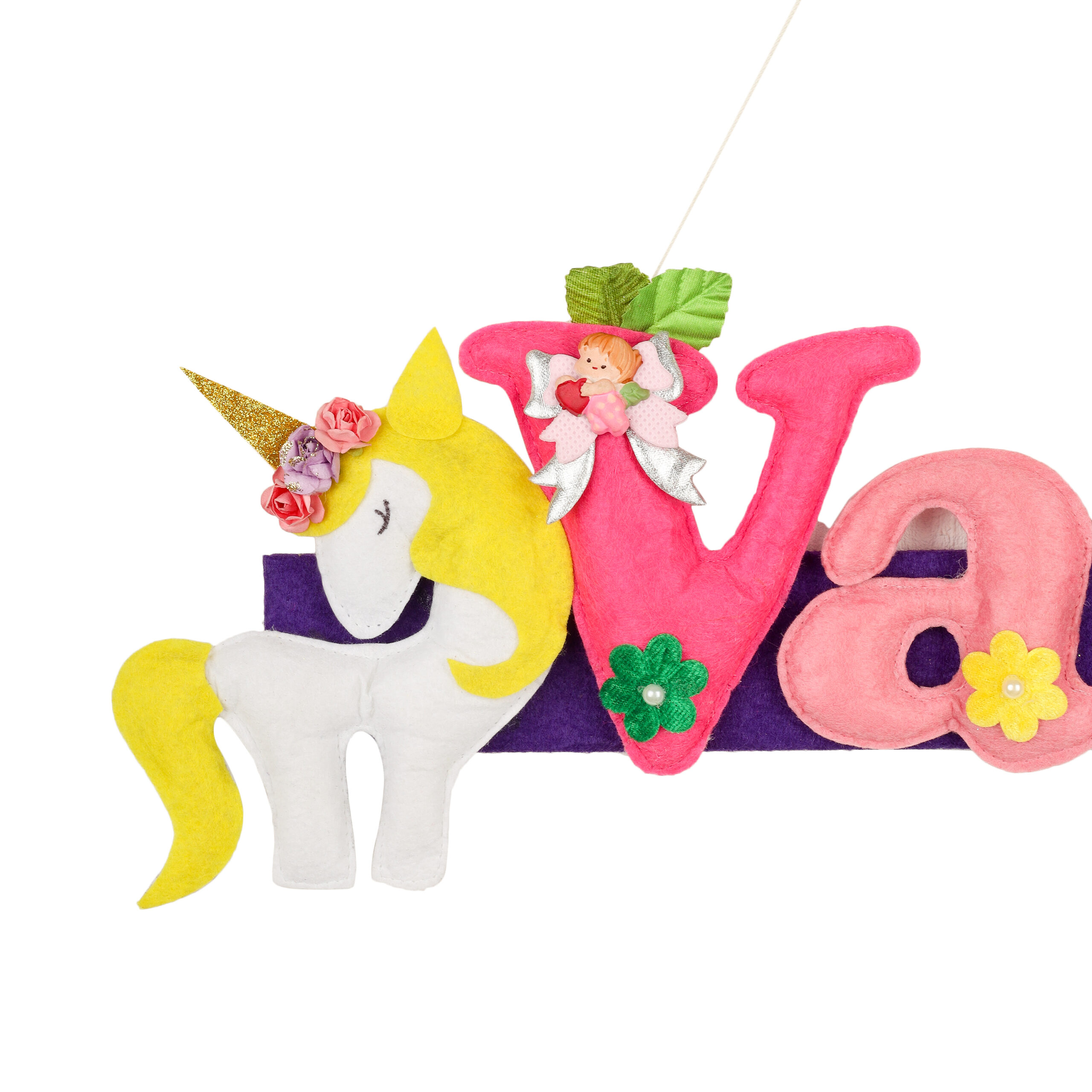 Li'll Pumpkins Rainbow Unicorn Theme Personalized Name Hanging, Color - Pink