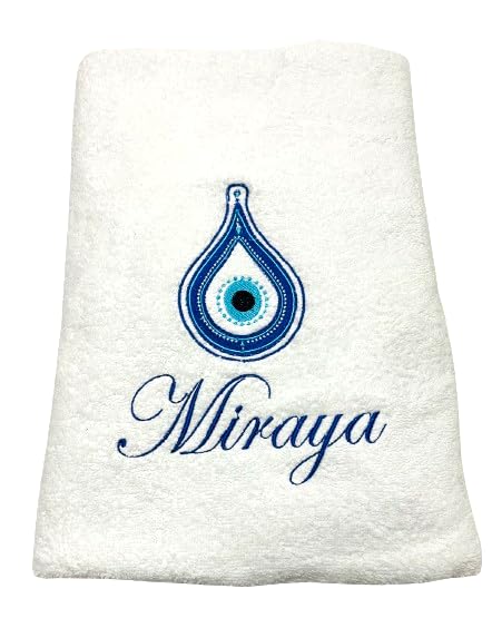 Li’ll Pumpkins Evil Eyel Theme Personalized 100% cotton Bath Towel with NAME 500 GSM quality (set of 1), Color- White