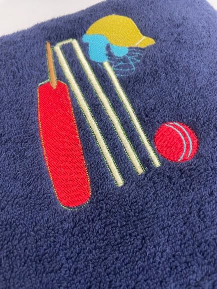 Li’ll Pumpkins Cricket Theme Personalized 100% cotton Bath Towel with NAME 500 GSM quality (set of 1), Color- Blue