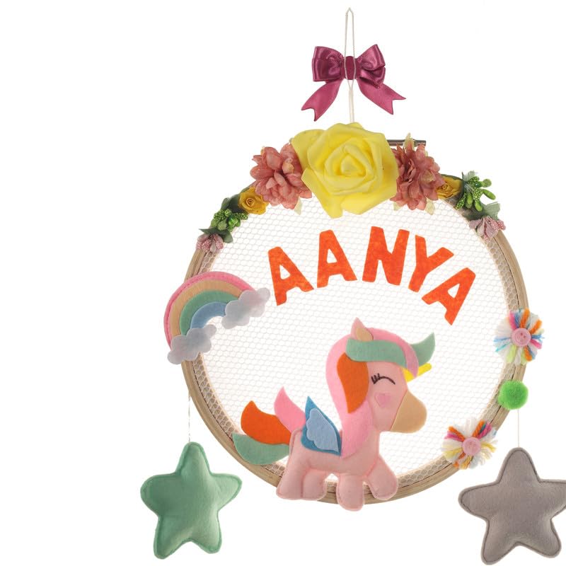 Li'll Pumpkins Unicorn Theme with stars Personalized name Hanging, Color - Pink Pastels